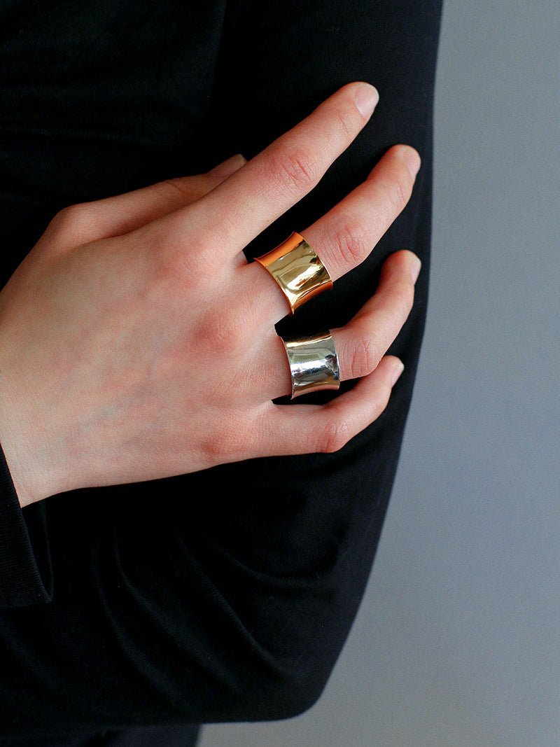 18K Gold Vermeil Simple Glossy Wide Open Ring - Elegant Minimalist Jewelry for Everyday Wear, Stacking Rings, and Special Occasions