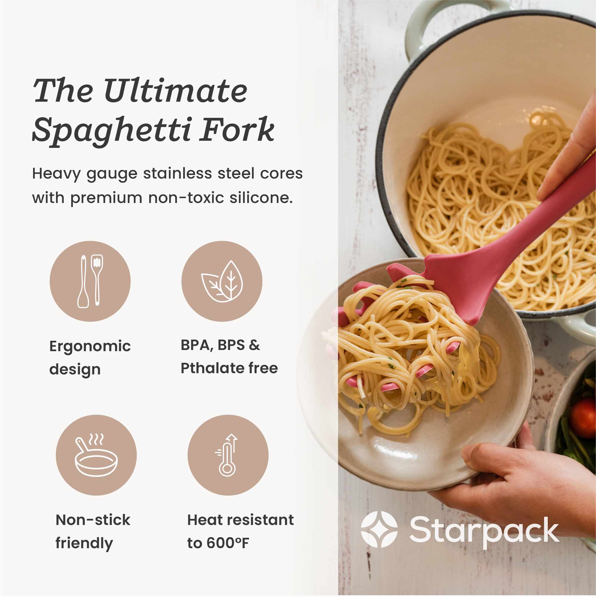 XL Silicone Spaghetti Fork - Heat Resistant & Flexible Pasta Server for Italian Cuisine | Perfect for Family Dinners, Restaurants & Pasta Lovers