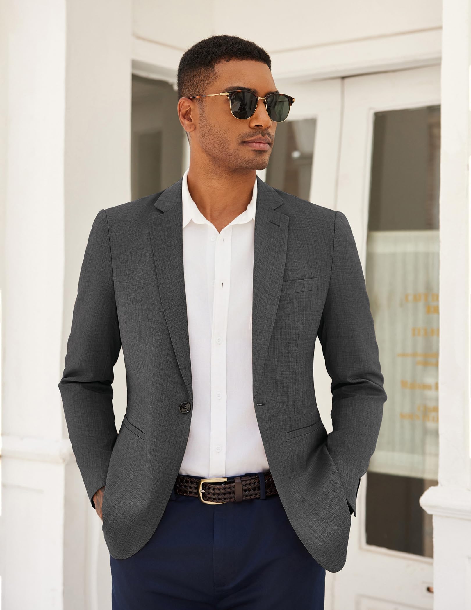 COOFANDY Men's Linen Blazer - Lightweight Summer Suit Jacket for Business & Casual