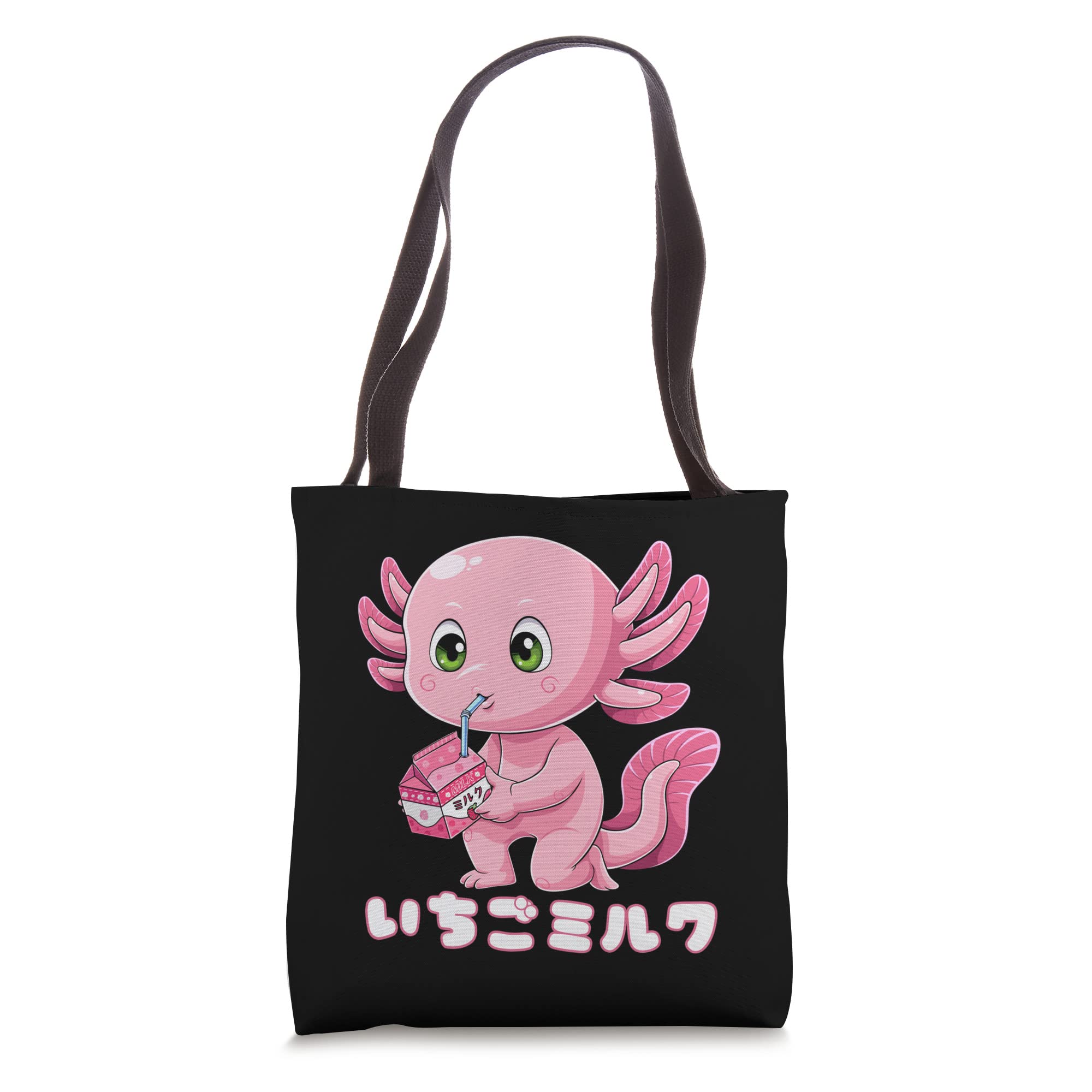 Kawaii Axolotl Strawberry Milkshake Anime Tote Bag - Cute Japanese Cartoon Shoulder Bag for School, Shopping & Cosplay | Unique Kawaii Gift for Anime Fans
