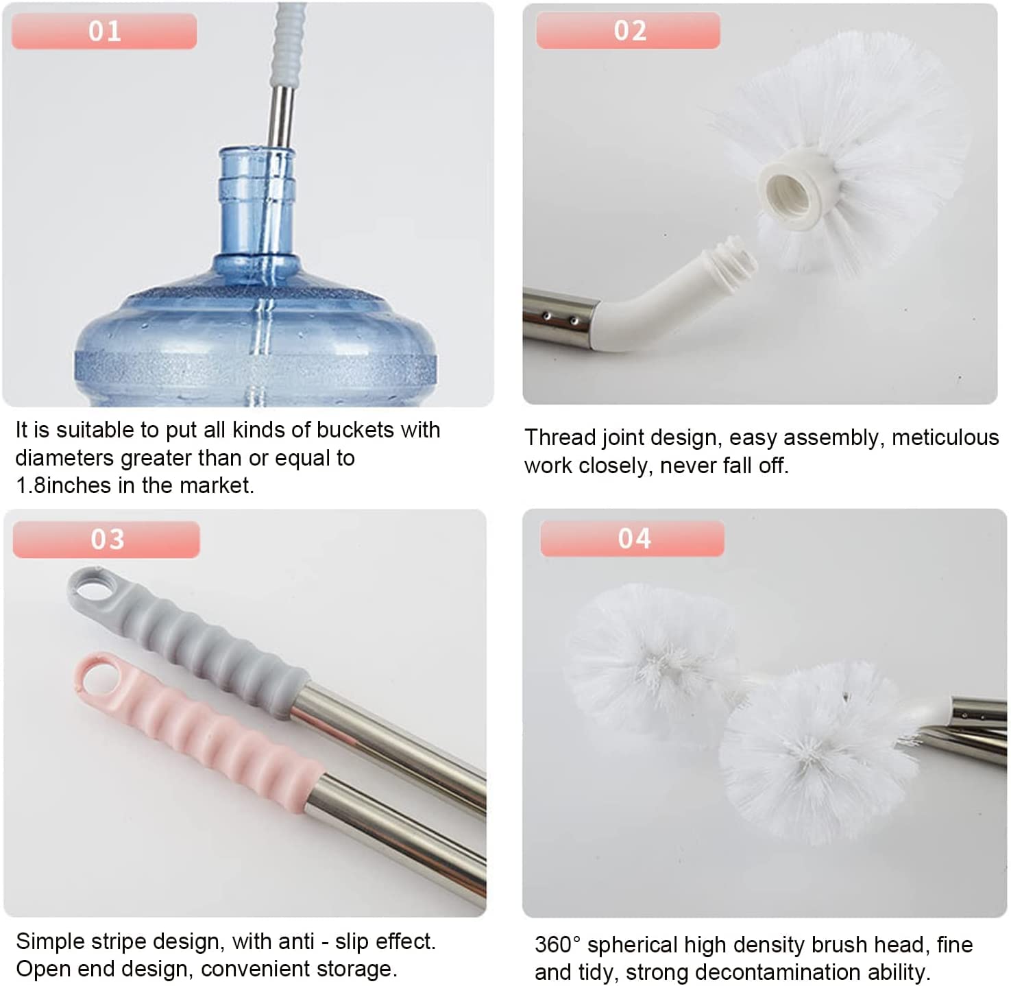 SPAREQUE Stainless Steel Water Bucket & Bottle Brush with Long Handle - Heavy Duty Scrubber for 1 to 5 Gallon Jugs, Pails & Containers - Durable Nylon Bristles & Rust-Proof Steel Handle - Perfect for Home Brewing, RV Water Tanks & Farm Animal Watering Systems