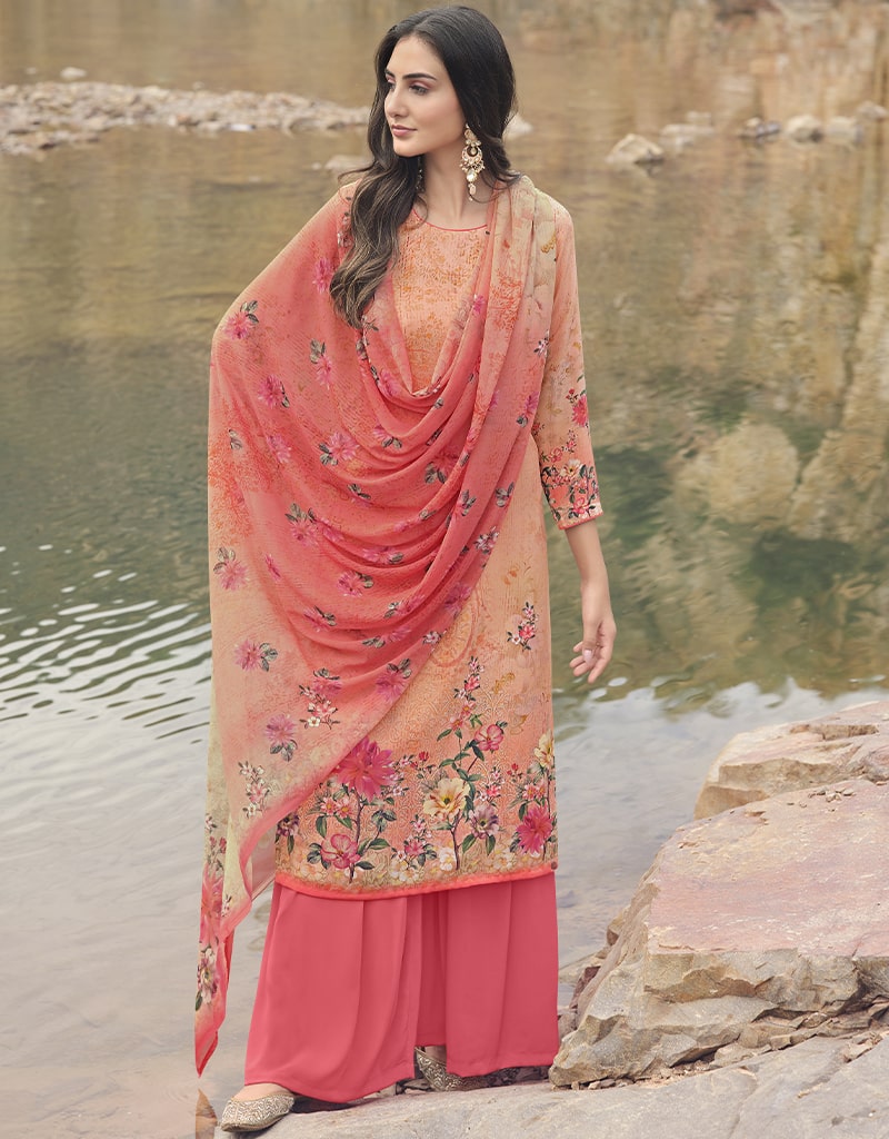 Beige Siya Crepe Digital Print Suit Palazzo for Women - Elegant Office Wear & Party Outfit - Comfortable Stretch Fabric for Professional and Formal Occasions