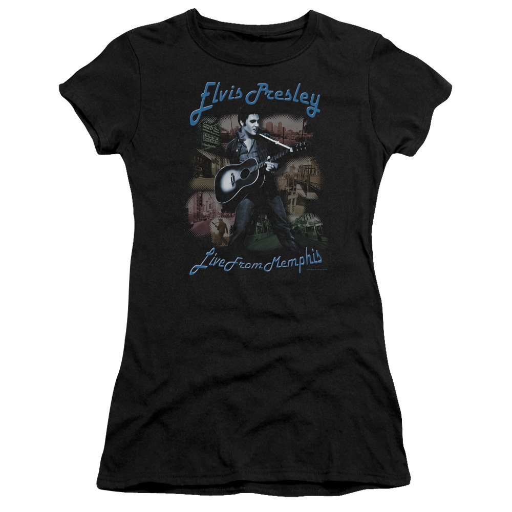 Elvis Presley Memphis Juniors Black T-Shirt - Vintage Rock & Roll Tee for Concerts, Parties, and Casual Wear