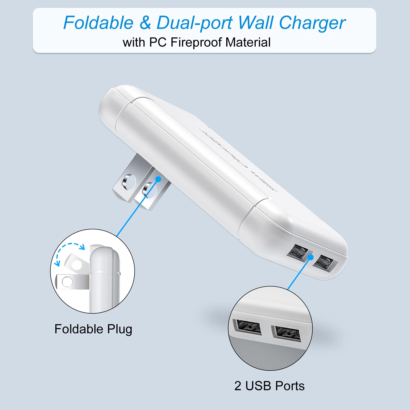 OKRAY 3-Pack Ultra Slim USB Wall Charger with Dual Ports - 5V/3A Fast Charging Adapter for iPhone 14/13/12/11/XR/XS, iPad, Samsung Galaxy S23/A35, Nintendo Switch - Foldable Plug & Compact Design for Travel, Home & Office Use