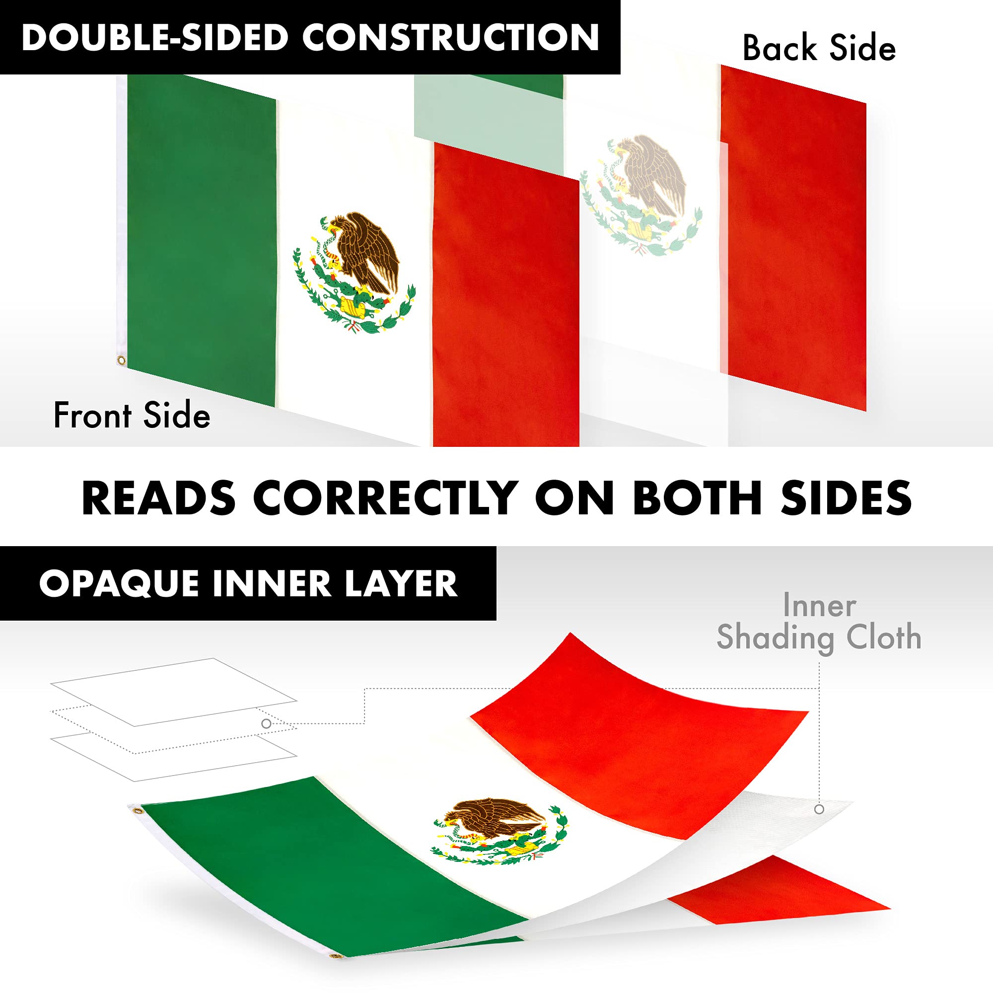 5FT Spinning Flagpole with 2x3FT Double Sided Mexico Flag - Heavy Duty Aluminum Pole with Brass Grommets for Outdoor, Garden, and Patriotic Decor (Black)