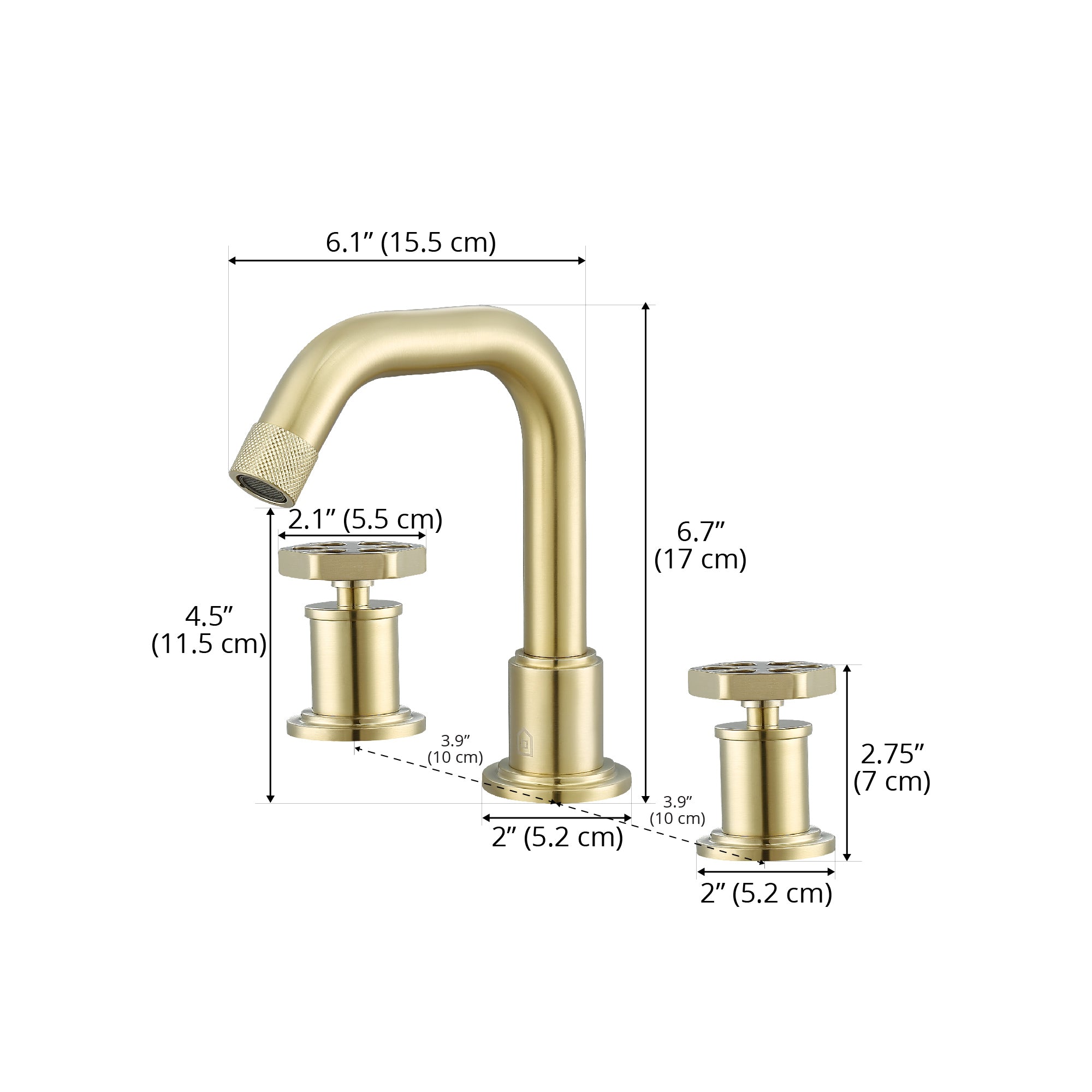 Ancona Industria Brushed Champagne Gold Widespread Hexagonal Two Handle 3 Hole Bathroom Faucet - Perfect for Modern Bathroom Vanity Sink Installation