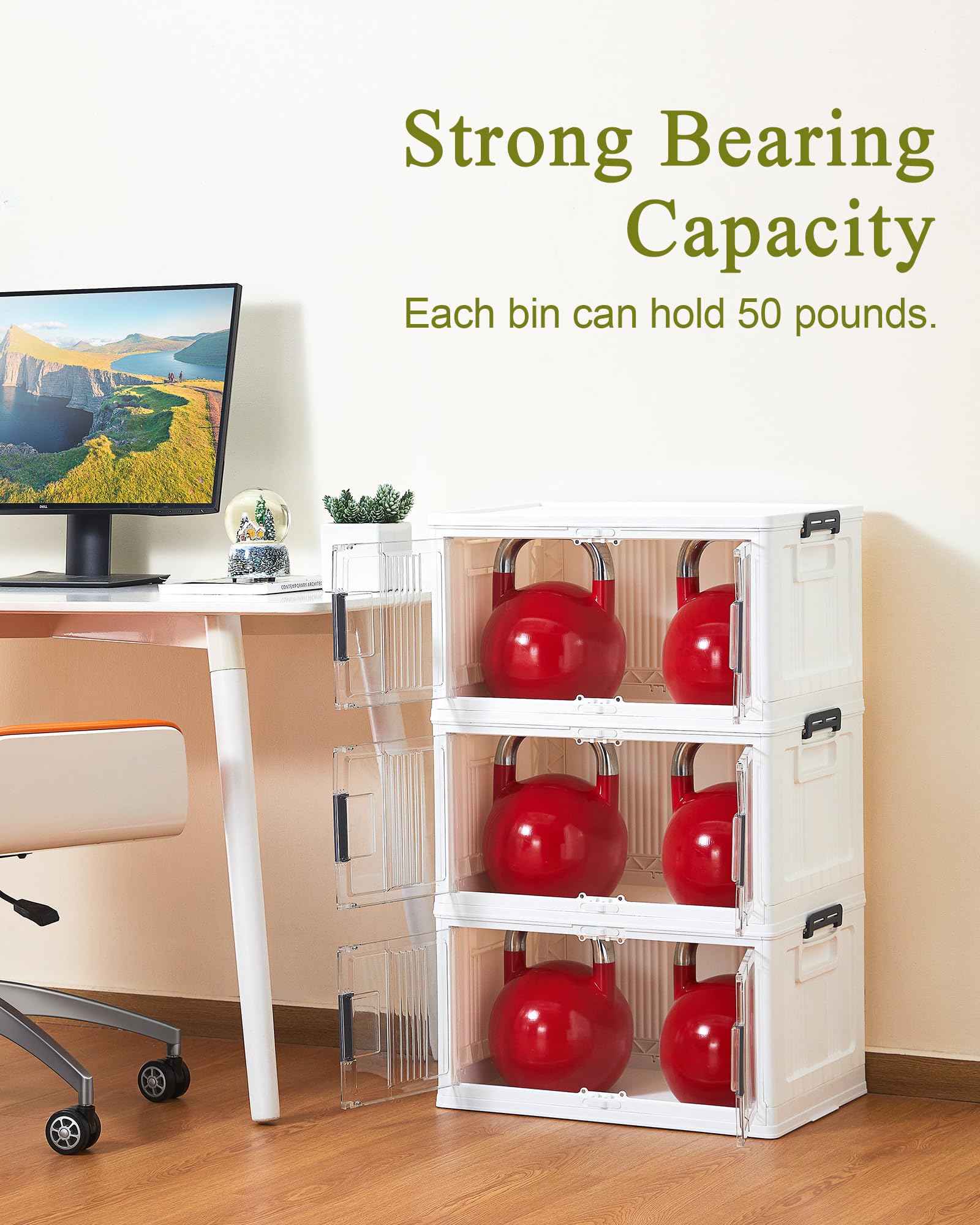 OlarHike 144QT Lockable Storage Bins with Lids - Foldable Plastic Storage Box with Doors & Wheels, Collapsible Stackable Organizer for Closet, Garage & Home Organization (3-Pack) - Perfect for Seasonal Storage, Toys & Household Items
