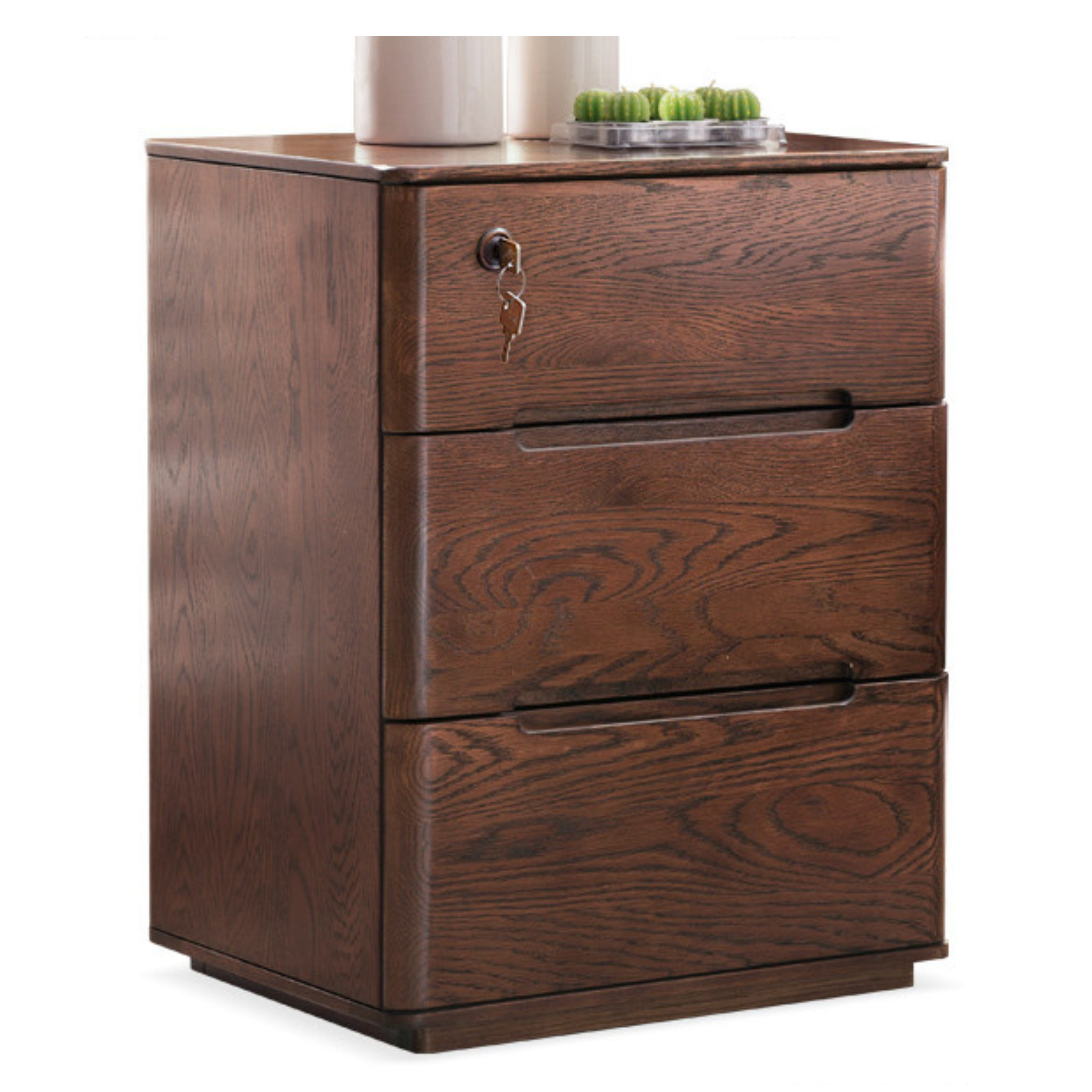Solid Oak Wood Nightstand with Lock - Stylish and Secure Bedside Table for Bedroom Decor