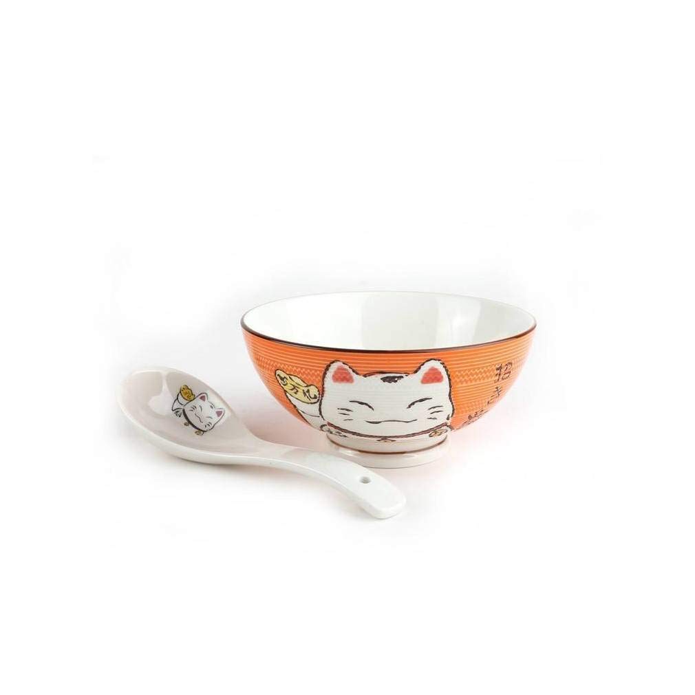 Maneki Neko Lucky Cat Complete 12-Piece Porcelain Dinnerware Set - Green, Orange, Purple, Yellow - Perfect for Asian-Themed Dining, Home Decor & Gift Giving