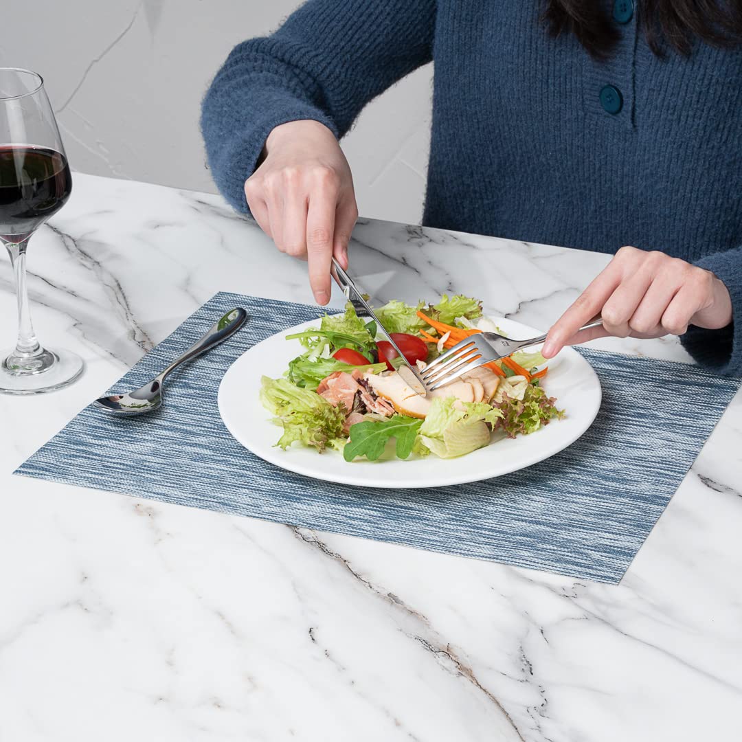 Premium 16x12 Inch Woven Vinyl Placemats Set of 6 - Stain-Resistant, Easy Clean Rectangle Table Mats for Dining Room & Restaurants | Elegant Gray Home Decor for Everyday Meals & Dinner Parties