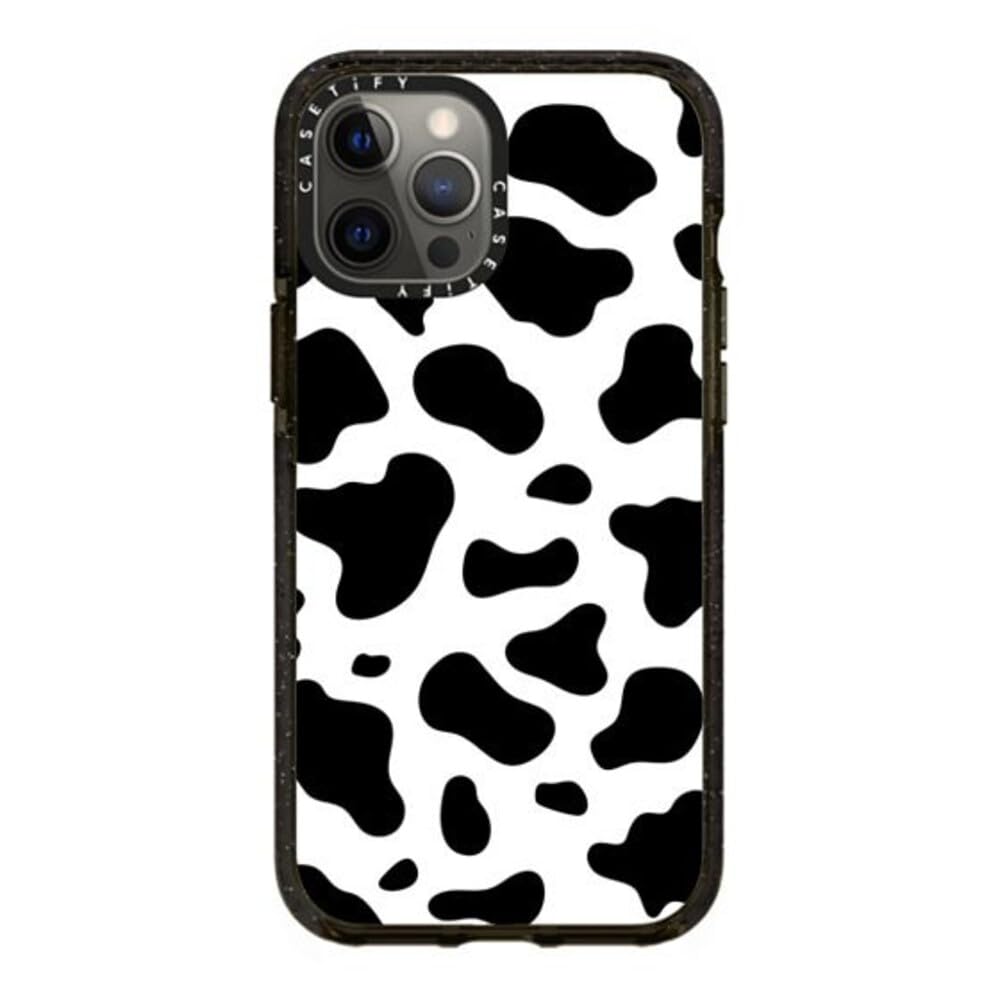 CASETiFY Impact Case for iPhone 12 Pro Max - Shockproof Protective Phone Cover with Cow Print Design in Clear Black - Perfect for Everyday Use, Travel & Outdoor Activities