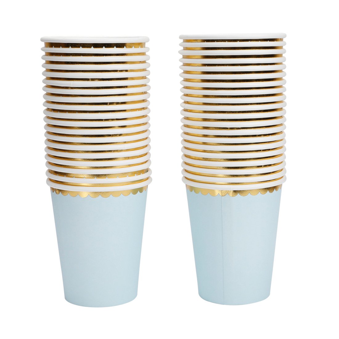 Sparkly Gold Foil Border Disposable Paper Cups - 9oz Elegant Gold & Blue Party Cups (40 Pack) for Weddings, Baby Showers, Birthday Parties & Special Events