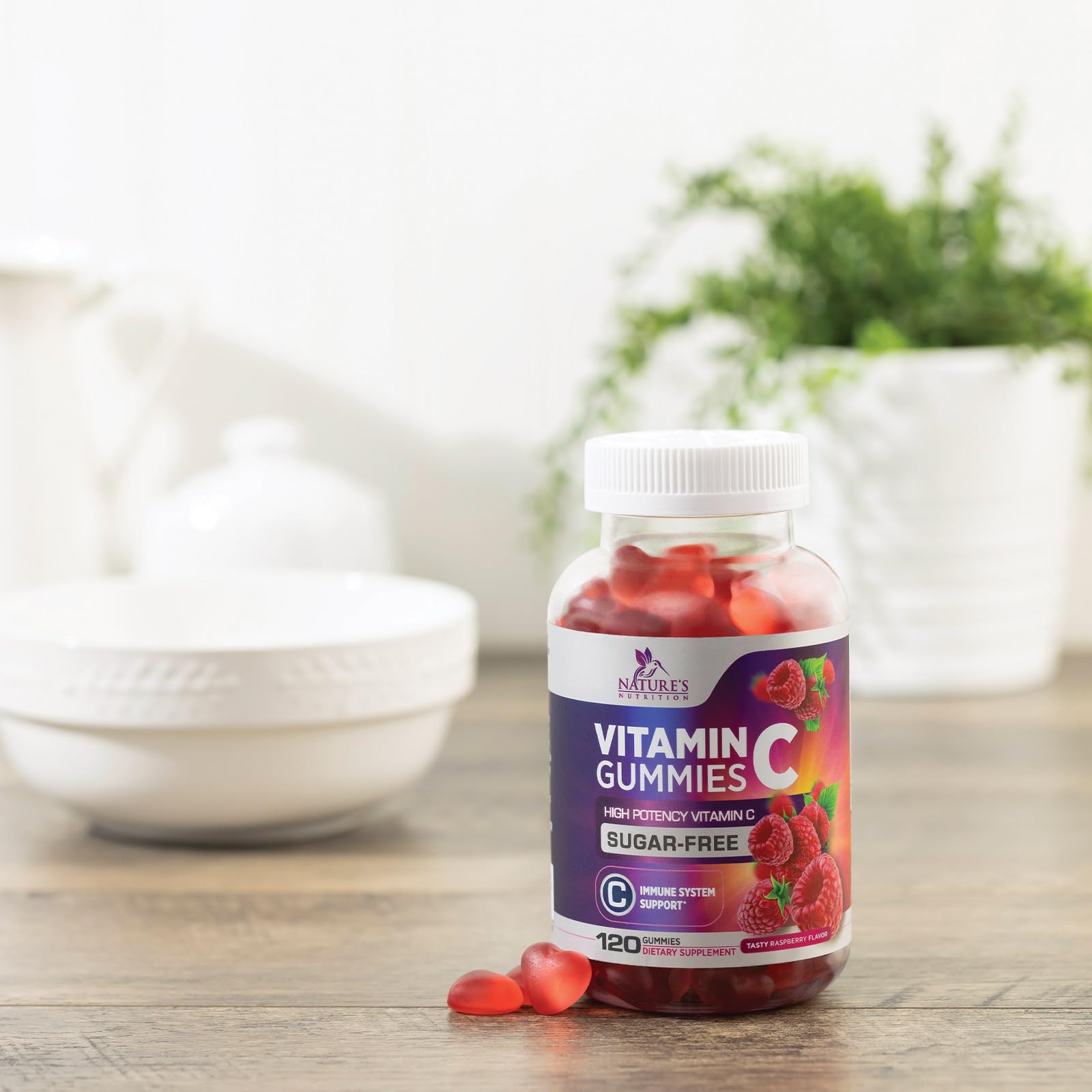 Zero Sugar Vitamin C Gummies for Immune Support - Antioxidant Rich Vitamin C Supplement - Vegan, Non-GMO, Gluten & Dairy Free - Delicious Raspberry Flavor for Kids & Adults - 120 Count - Perfect for Daily Immunity Boost & Healthy Lifestyle