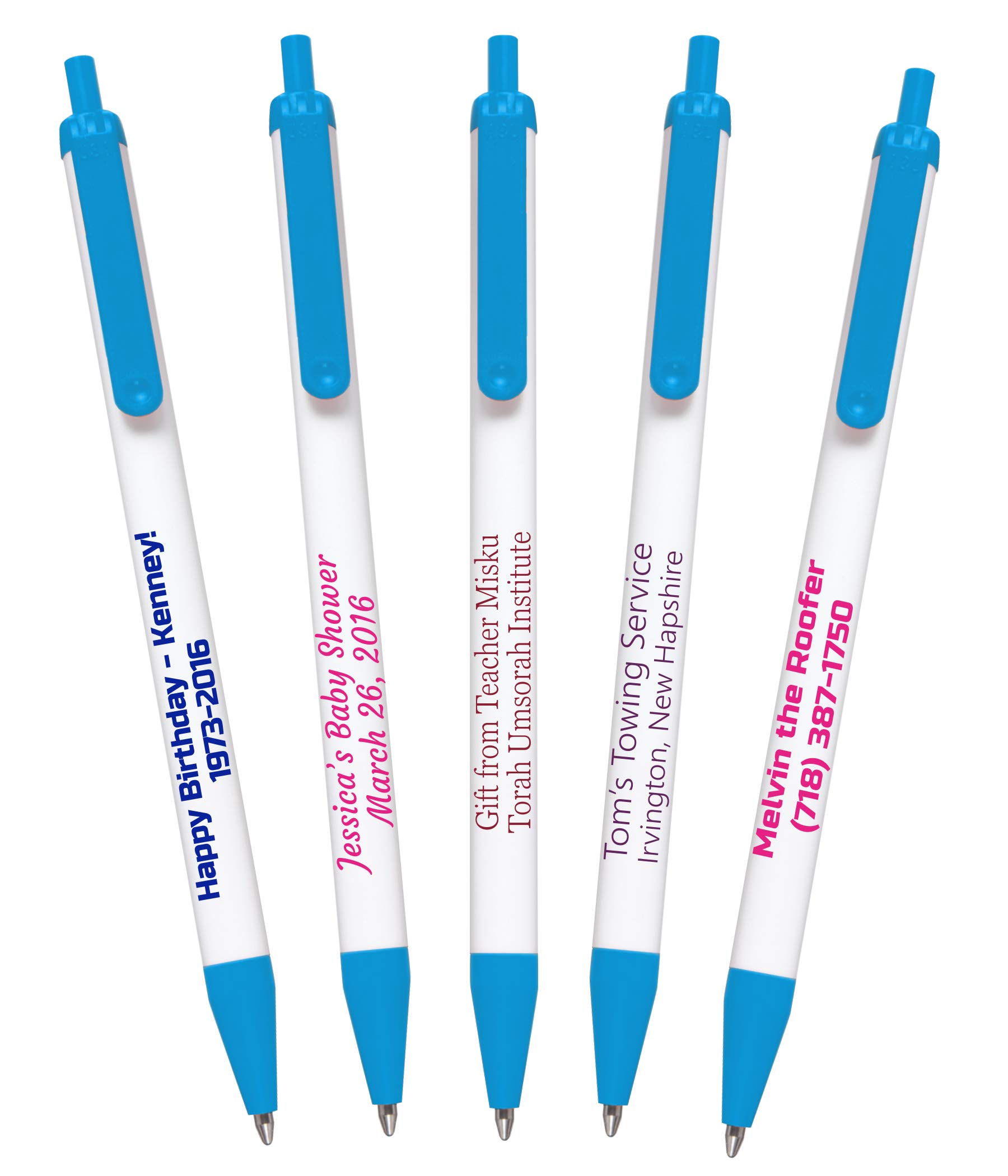 Custom Printed 911PENS USA Made Ballpoint Pens - Personalized with Your Logo & Text - Bulk Pack of 500 White Pens with Light Blue Trim - Perfect for Corporate Gifts, Promotional Events & Business Branding