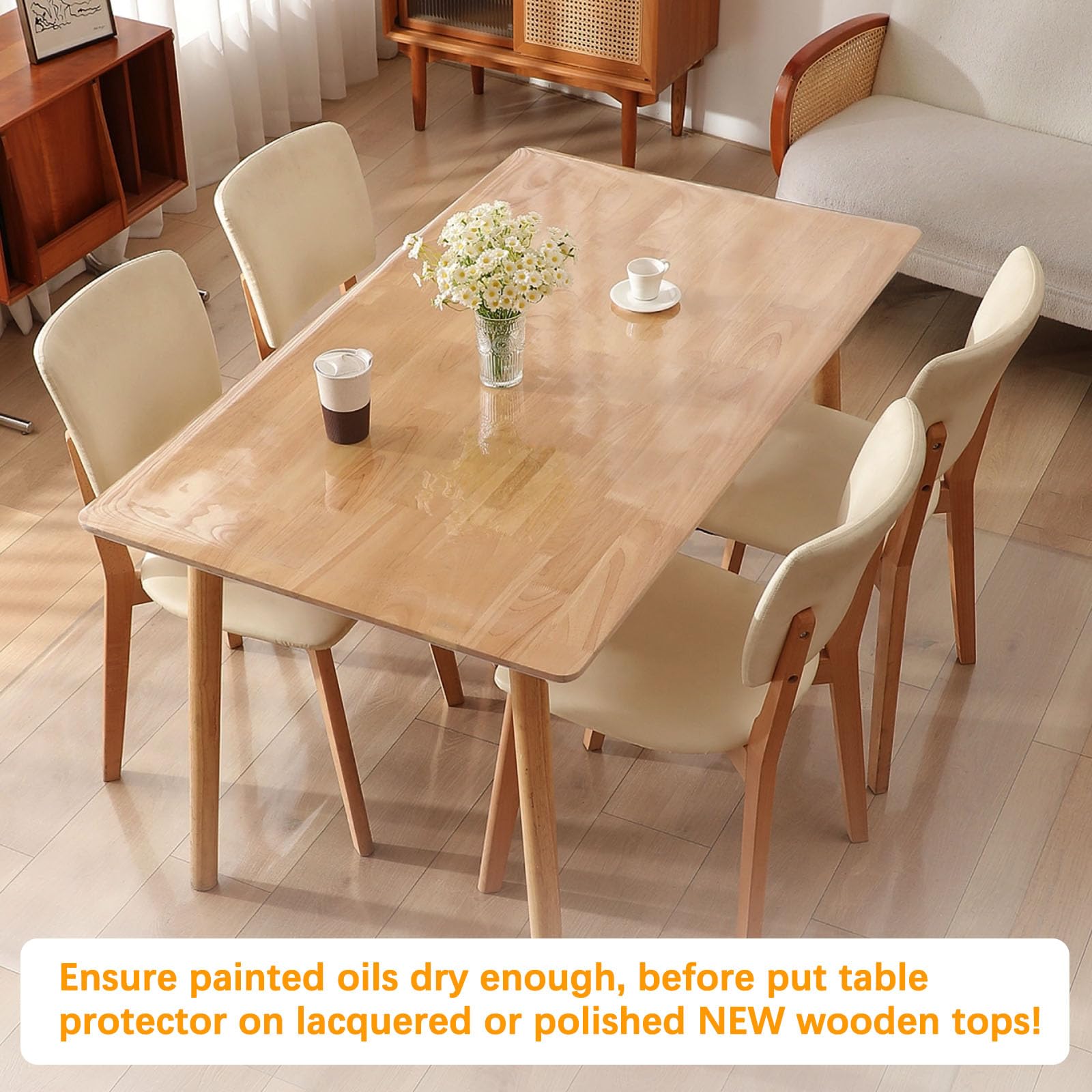 Waterproof PVC Vinyl Clear Plastic Table Protector - 40 x 96 Inch Rectangular Dining Table Cover for 8 Foot Tables | Scratch-Resistant Desk Pad Mat for Wooden Furniture, Glass Coffee Tables, Entryway & Sofa Side Protection | Ideal for Dining Rooms, Kitchens, Offices & Home Decor
