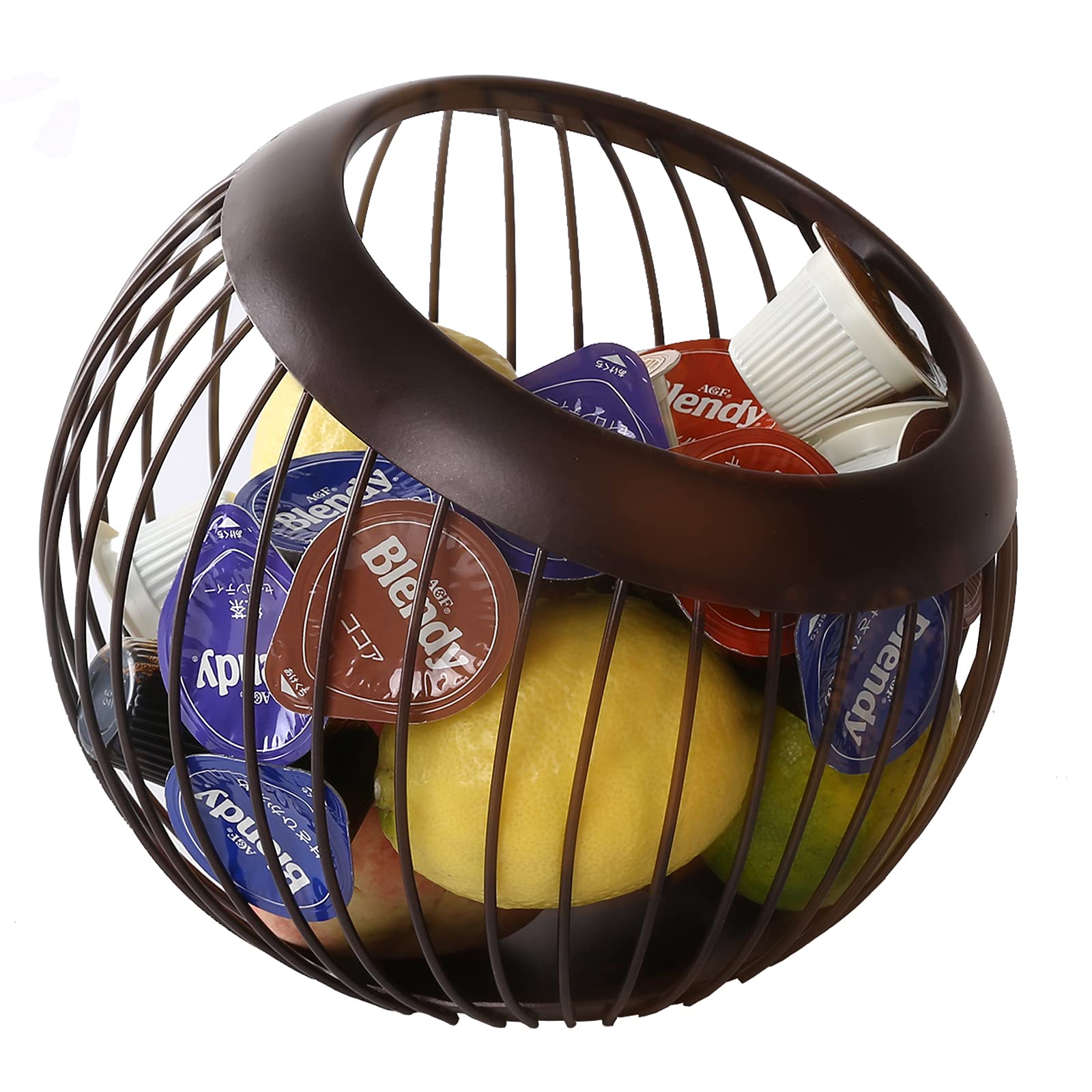 Large Capacity Coffee Pod Holder for K-Cups & Espresso Pods - Countertop Coffee Bar Organizer, Capsule Storage Basket & Fruit Basket in Brown - Perfect for Kitchen Countertops, Office Break Rooms & Coffee Stations