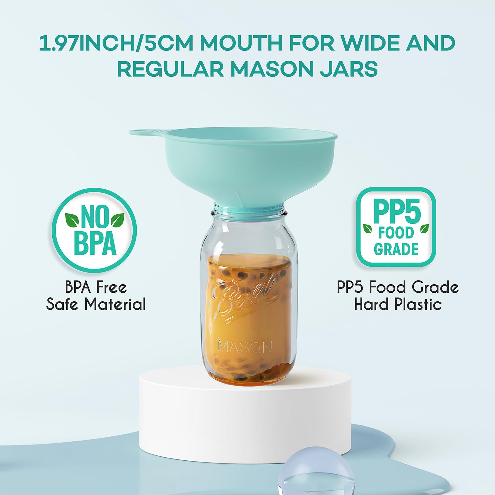 Wide Mouth Kitchen Funnel Set - 4 Size Food Grade Plastic Canning Funnels with 2 Strainers for Bottles, Jars & Bags (Teal) - Perfect for Home Canning, Cooking Oil Transfer & DIY Projects