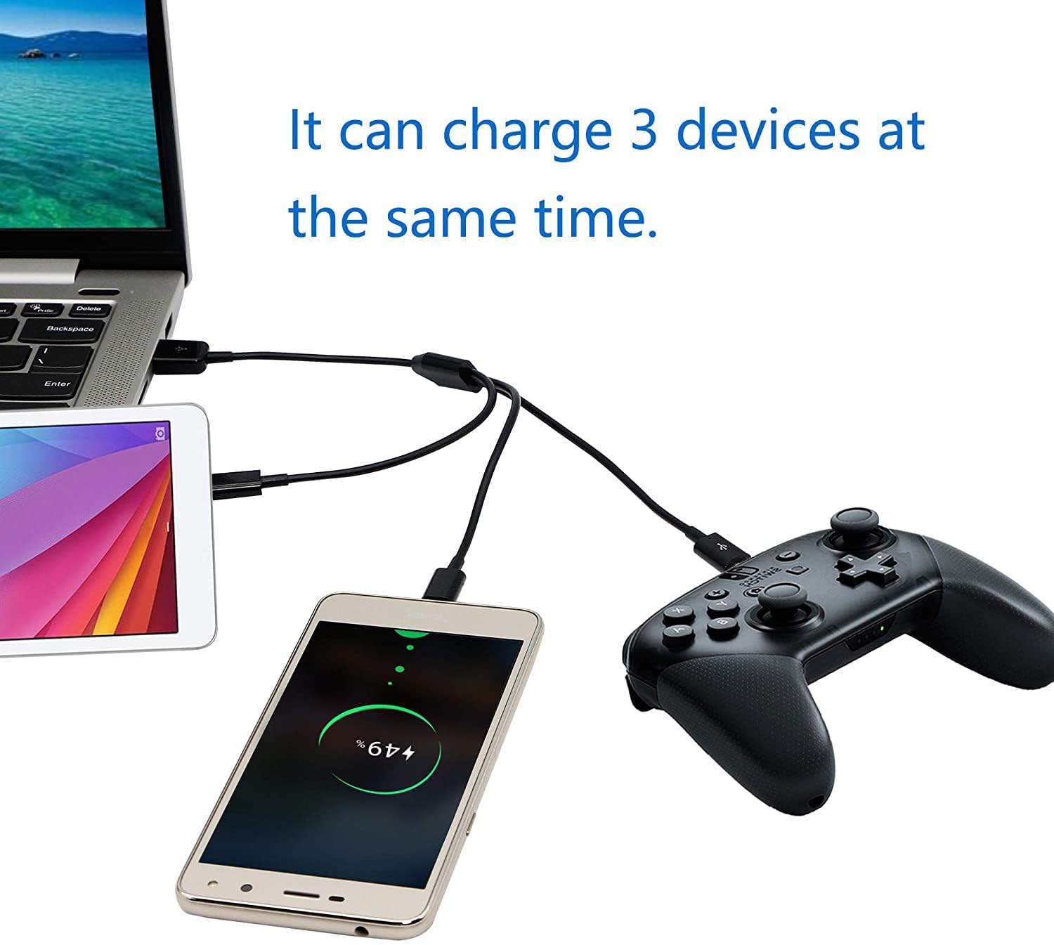Premium 3-in-1 USB 2.0 A Male to Micro USB Splitter Cable - Fast Charging & Data Sync for Smartphones, Tablets, Cameras - Durable 1M Black Cable for Home, Office & Travel Accessories