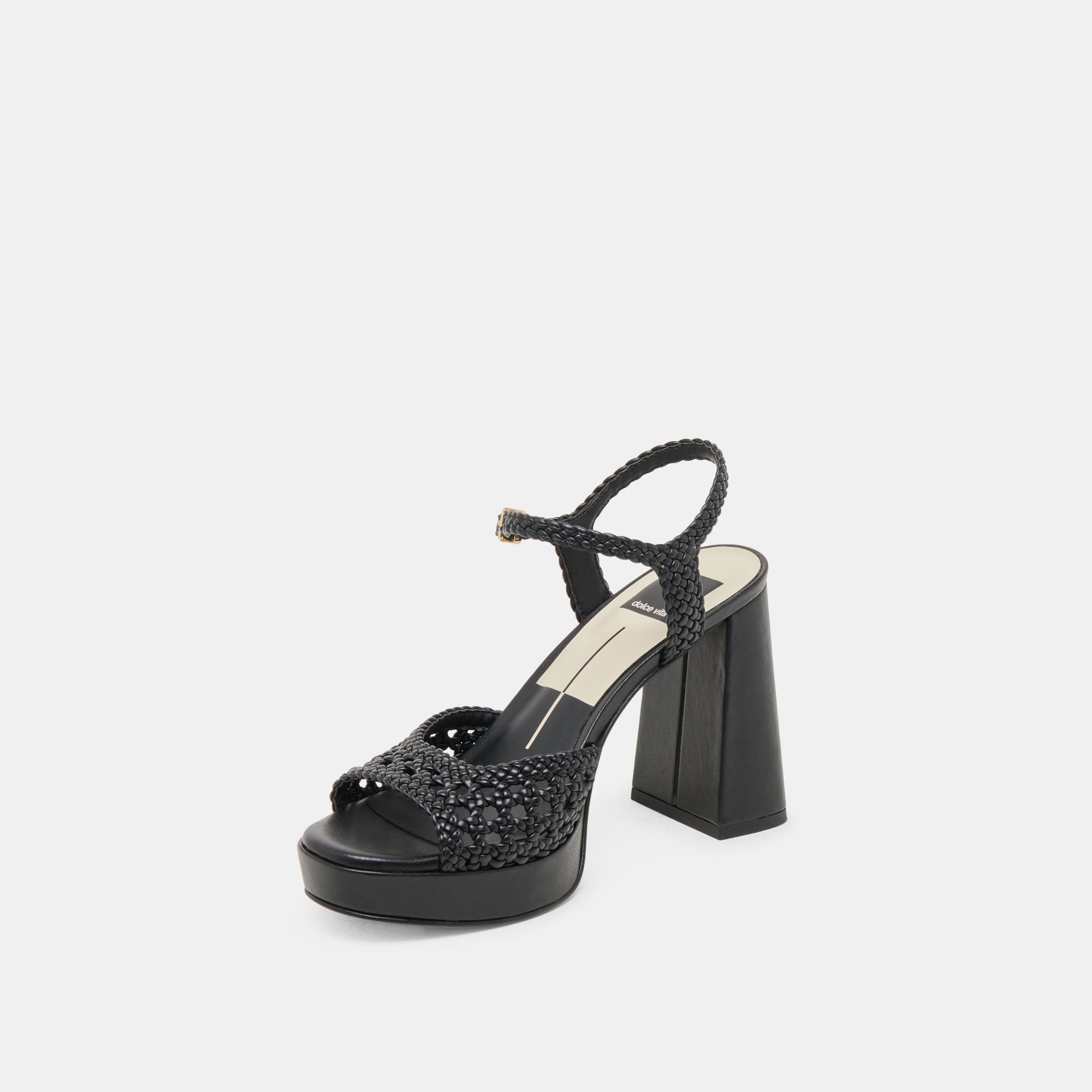 PEYTEN Women's Wide Heel Black Woven Leather Sandals - Comfortable Dress Shoes for Office, Party & Summer Outings
