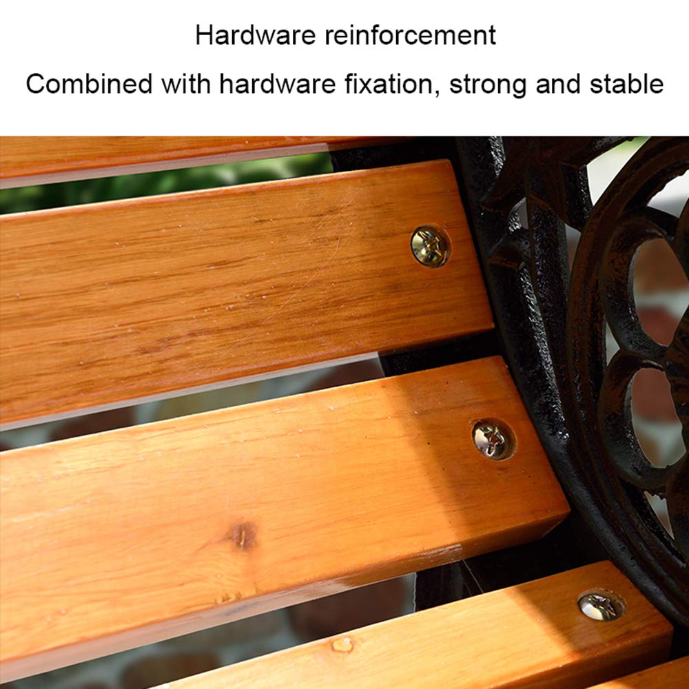 3-Seater Outdoor Park Bench - Weather-Resistant Solid Wood Slatted Seat with Backrest & Armrests - Cast Iron Frame Garden Terrace Bench - Perfect for Porches, Patios, Gardens and Public Parks