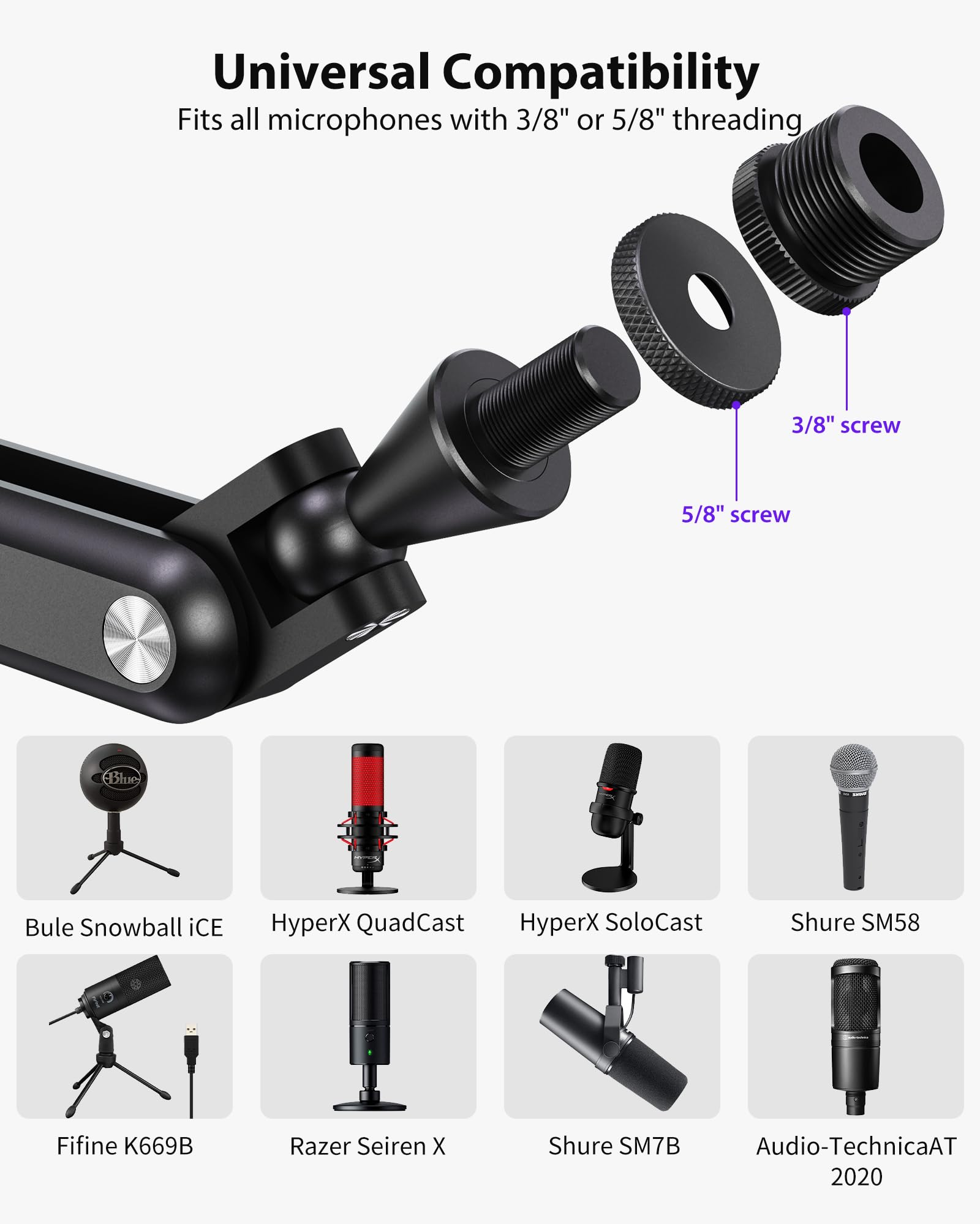 Premium Aluminum Alloy Boom Arm Microphone Stand - Adjustable 3-Section Desk Mount with Cable Management for Podcasting, Streaming, Gaming & Home Office (Black) | Ideal for Content Creators, YouTubers & Remote Workers