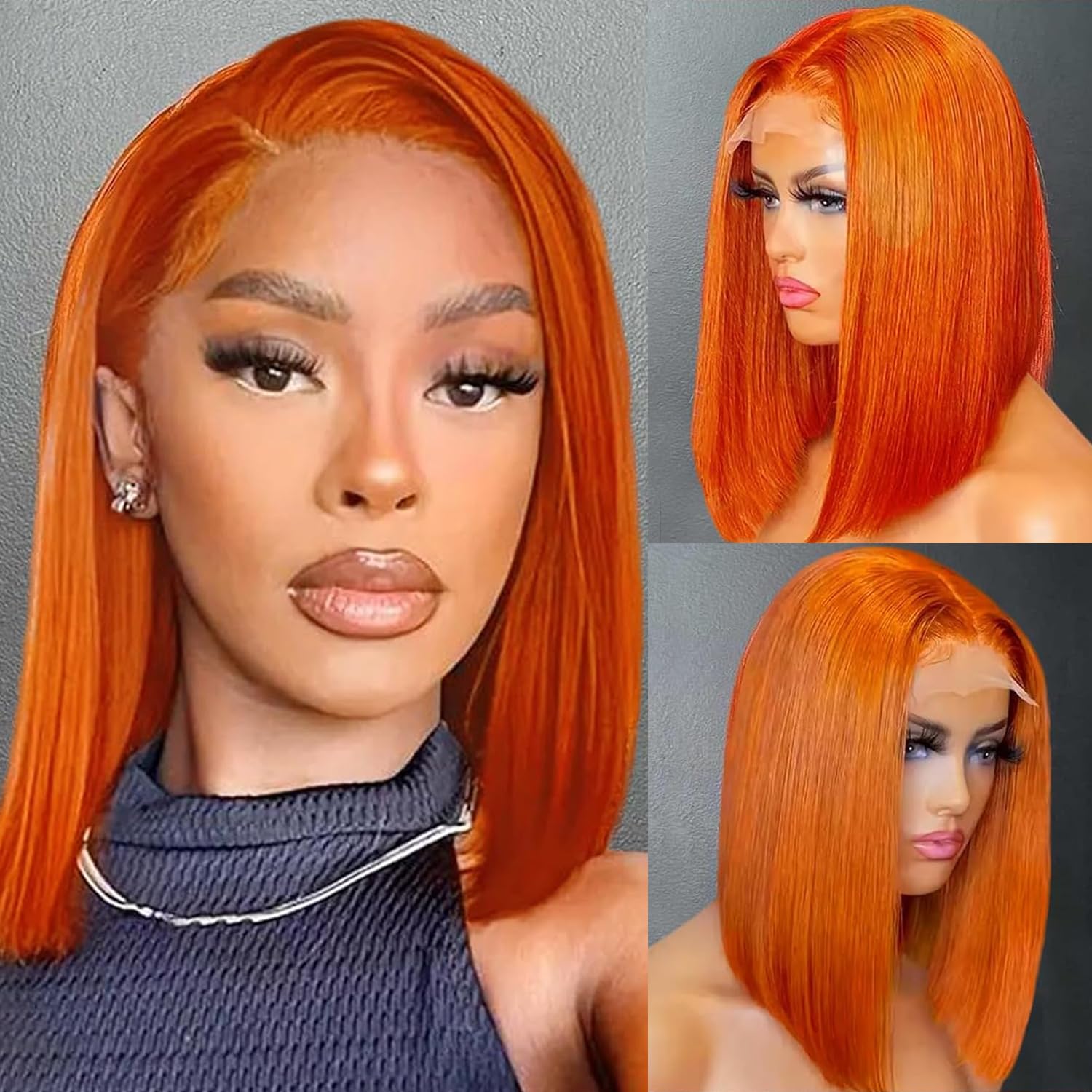 Bob Ginger Orange Lace Front Wigs Human Hair - 13x6 Pre Plucked Straight Frontal Wig for Black Women | 180% Density HD Transparent Lace | Glueless #350 Colored Bob Wig 12 Inch | Perfect for Cosplay, Daily Wear & Special Occasions