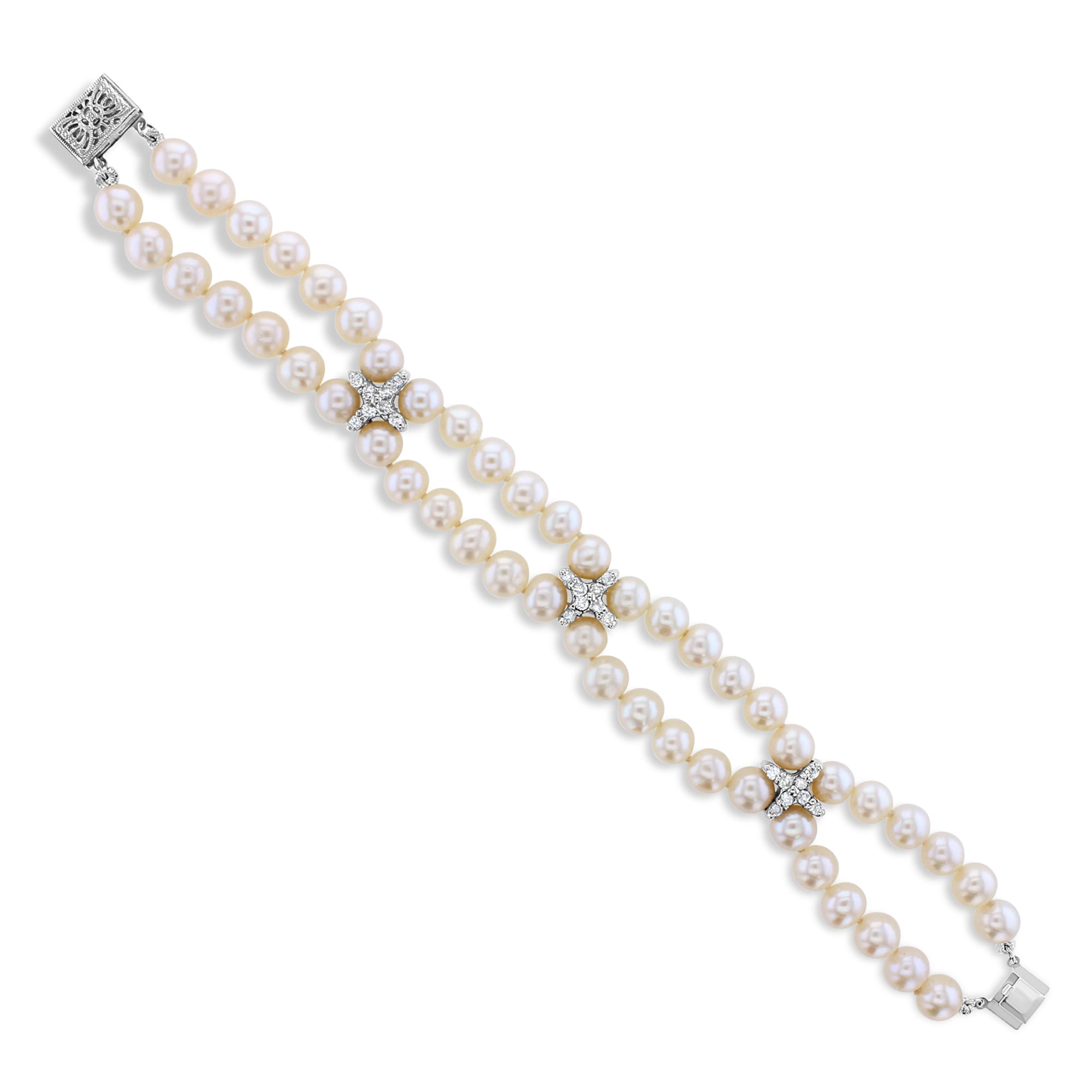 14K White Gold Pearl & Diamond Tennis Bracelet - 0.72cttw Total Weight | Elegant Jewelry for Women, Perfect Gift for Anniversary, Wedding, Birthday & Special Occasions