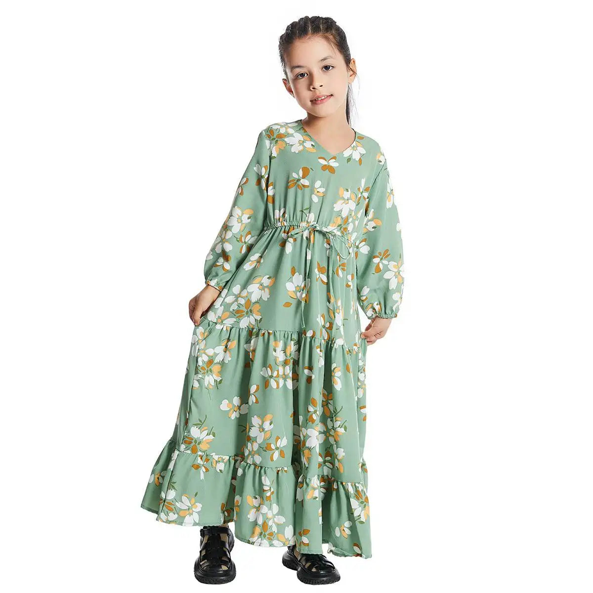 Elegant Floral Printed Middle Eastern Arab Abaya Dress for Women - Modest Islamic Fashion #25621 | Perfect for Prayer, Eid, and Special Occasions