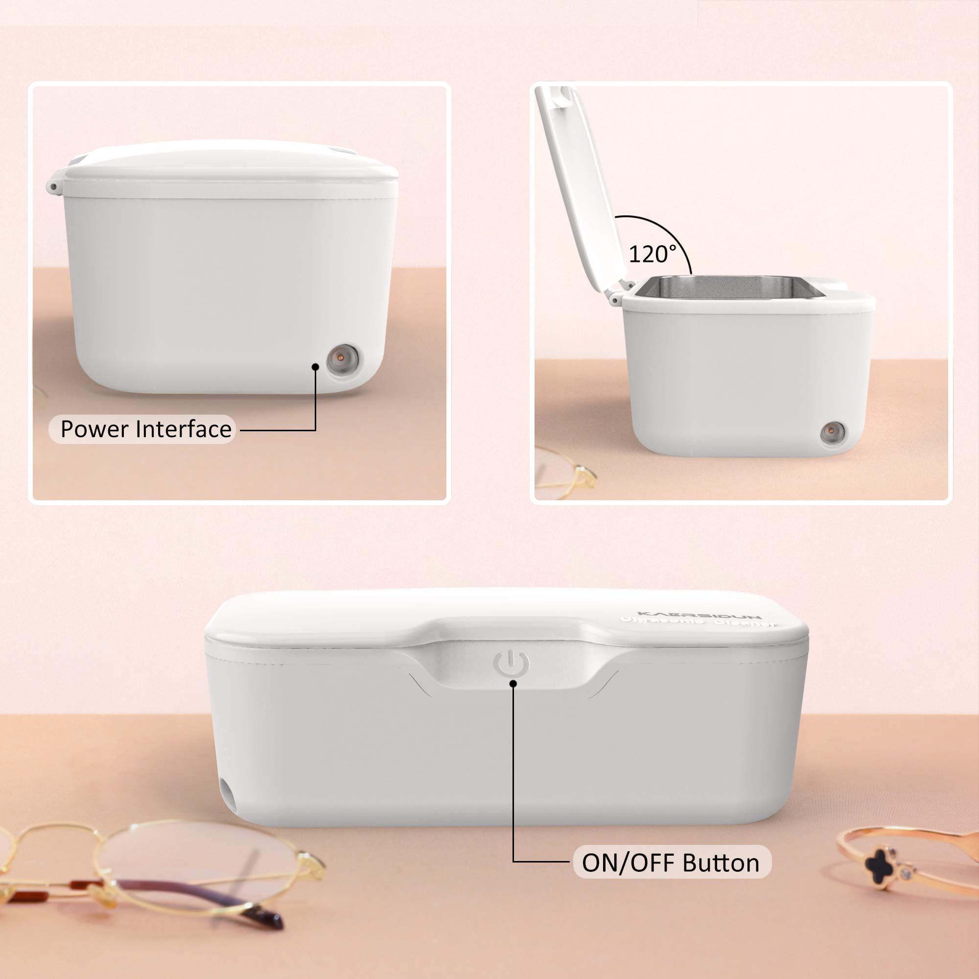Ultrasonic Jewelry Cleaner 550ml with Stainless Steel Tank - 48KHz 25W Portable Ultrasonic Cleaner for Rings, Eyeglasses, Watches, Dentures, Makeup Brushes & Razors | Perfect for Home, Travel & Professional Use