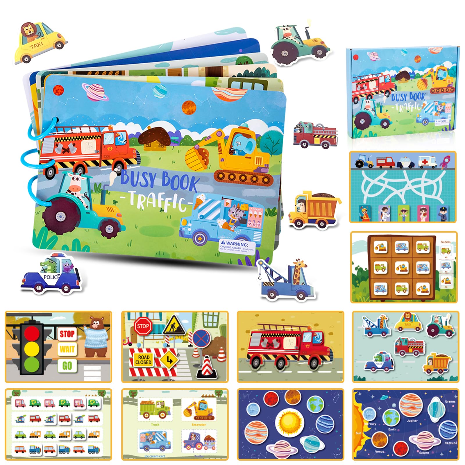 Montessori Quiet Book for Kids - Educational Busy Book with Transport Theme, Sensory Toy for Early Learning, Perfect Gift for Boys & Girls - Ideal for Travel, Home & Classroom Activities