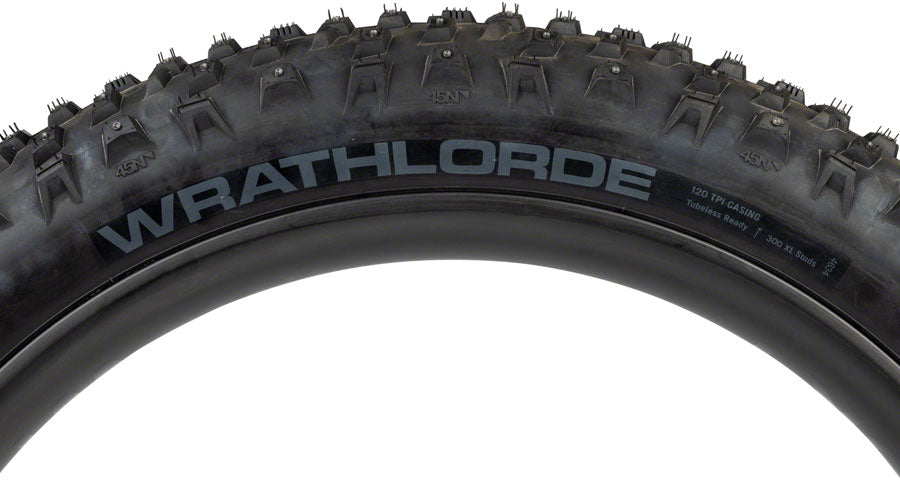 45NRTH Wrathlorde Tire - 27.5 x 4 Tubeless Folding Bike Tire with 120 TPI & 300 XL Concave Carbide Studs - Black - Perfect for Winter Mountain Biking and Snow Trail Cycling