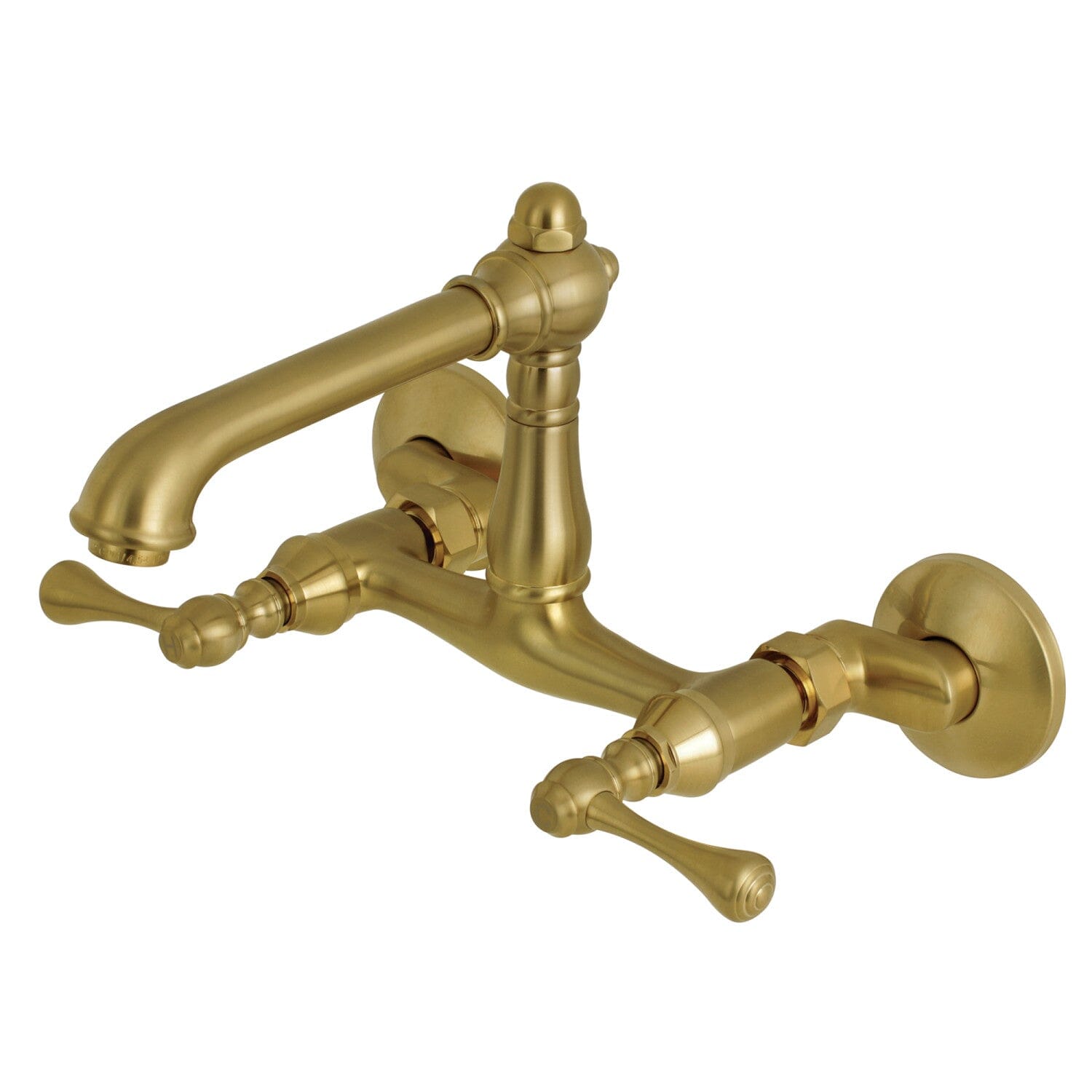 English Country Style Double Handle 2-Hole Wall Mount Bridge Kitchen Faucet - Vintage Farmhouse Sink Faucet for Rustic & Traditional Kitchens