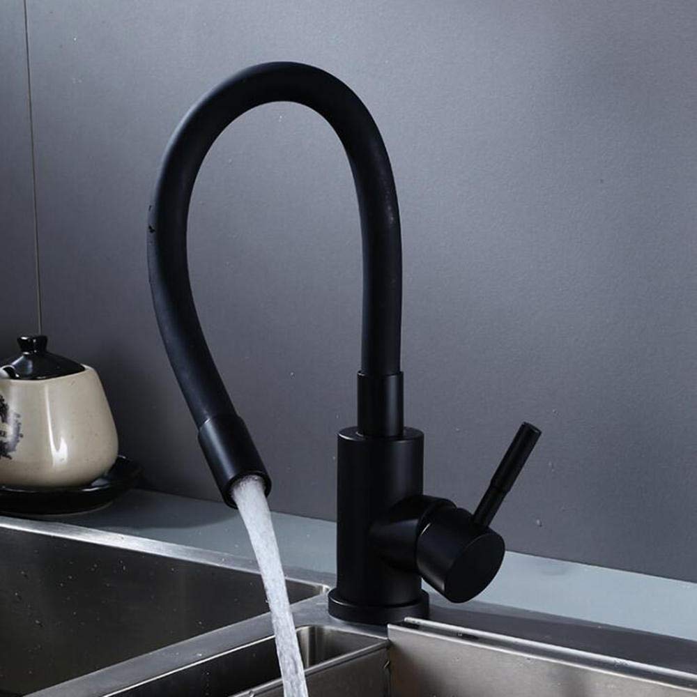 Black Stainless Steel Kitchen Faucet - 360° Swivel for Sink, Hot & Cold Water