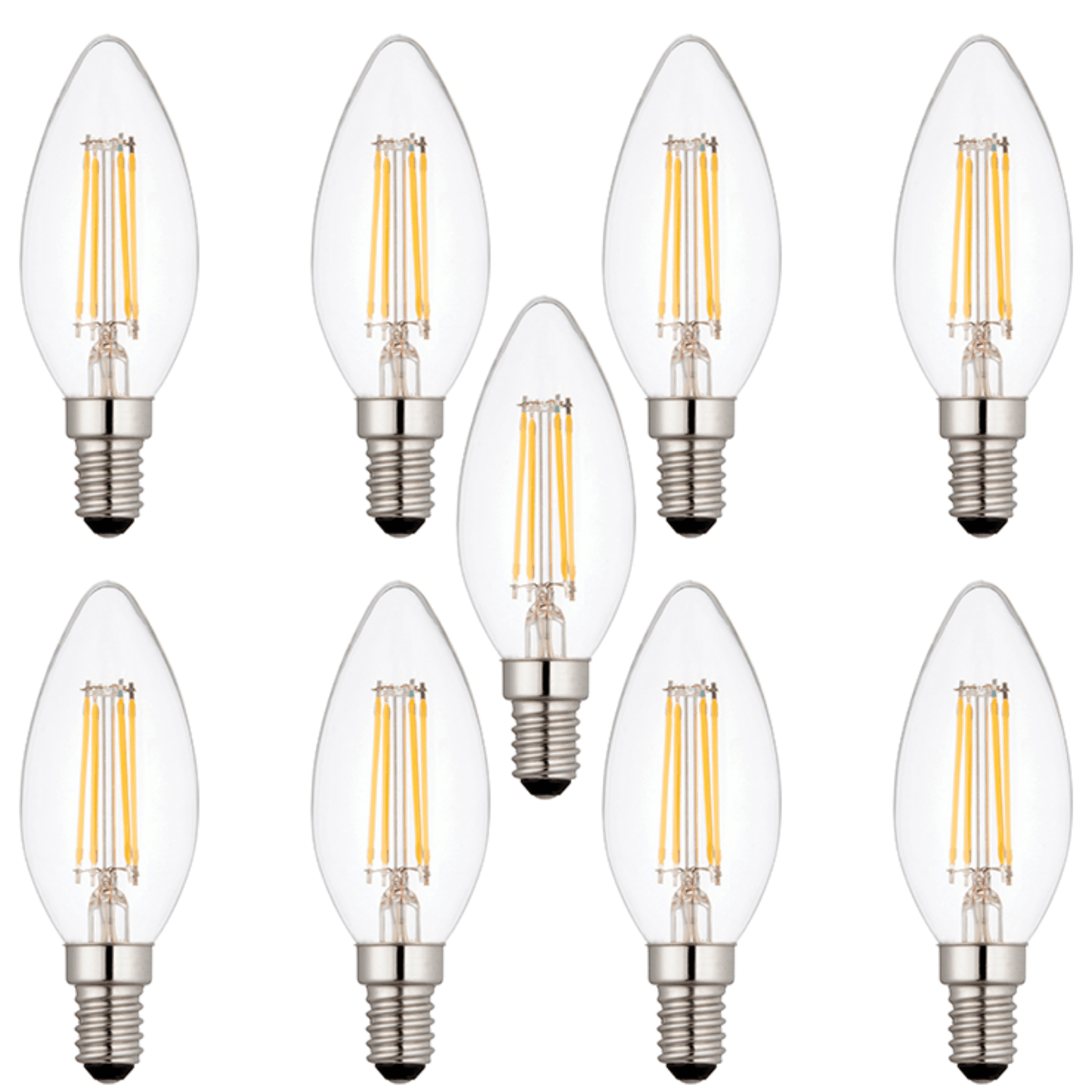 9 X E14 LED Dimmable Candle Filament Bulbs 4W (25W Equivalent) - Warm White 2700K, Vintage Edison Style for Chandeliers, Wall Sconces & Decorative Lighting