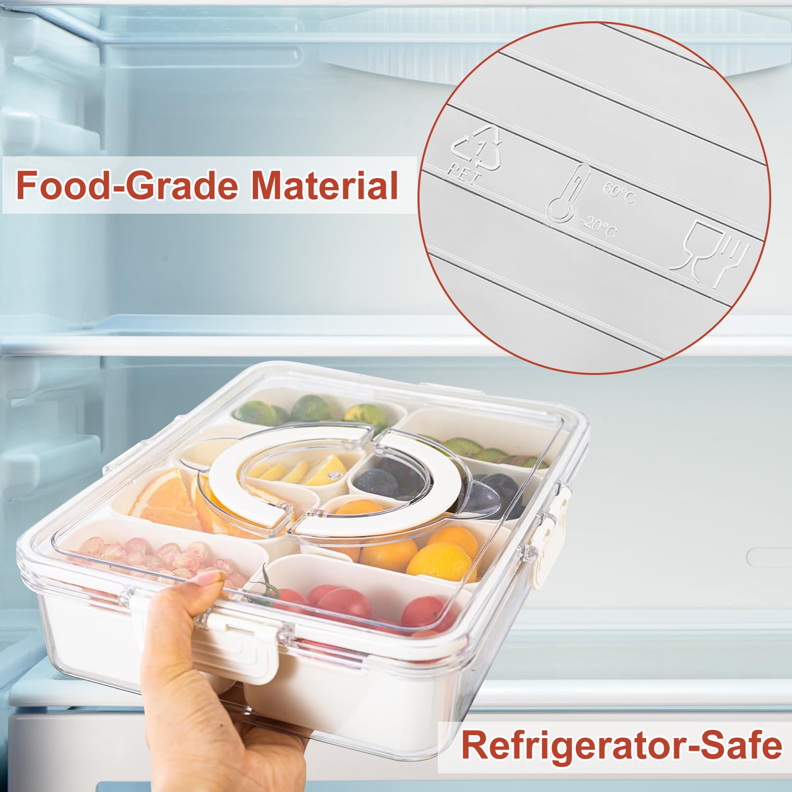 Divided Serving Tray with Lid - 8 Compartment Snackle Box with Forks | Portable Charcuterie Board for Parties, Picnics & Entertaining | Perfect for Fruits, Nuts, Candy & Snacks (1 Pack)