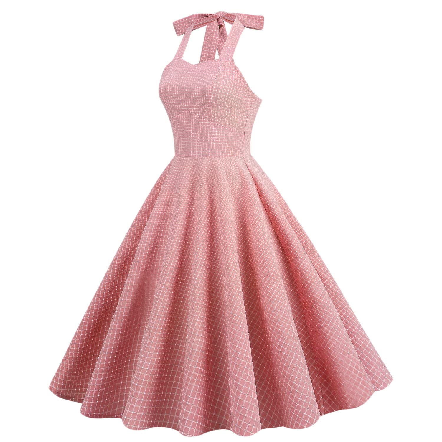 Vintage 1950s Plaid Halter Swing Dress for Women - Retro Cocktail & Tea Party Dress - Summer Floral Dress 2022 - Perfect for Gatsby Parties, Bridal Showers & Vintage-Themed Events