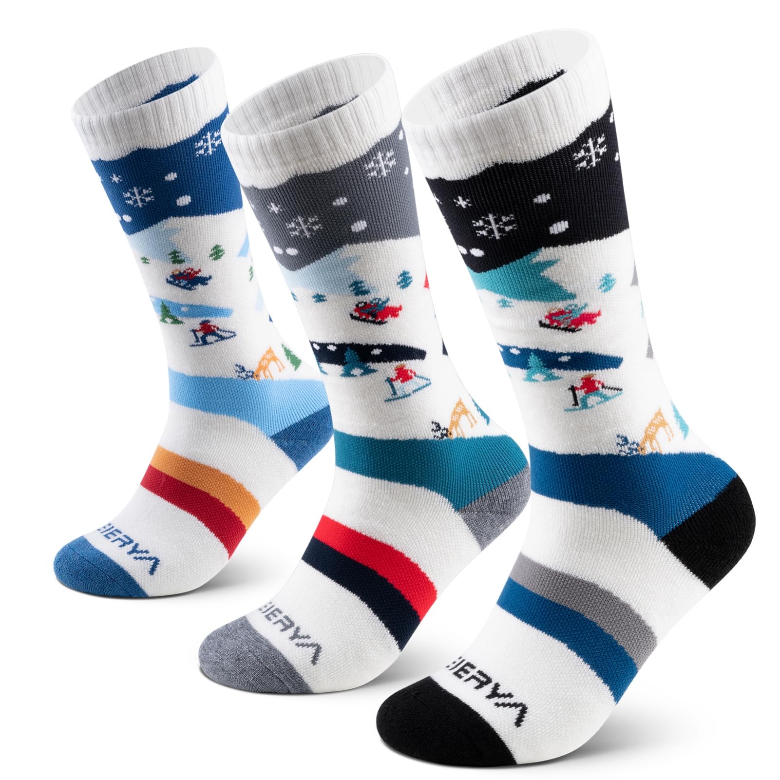 Kids Ski Socks - Premium Merino Wool Winter Socks for Boys & Girls - Warm Knee-High Snow Socks for Skiing, Snowboarding & Cold Weather (1/3 Pairs)
