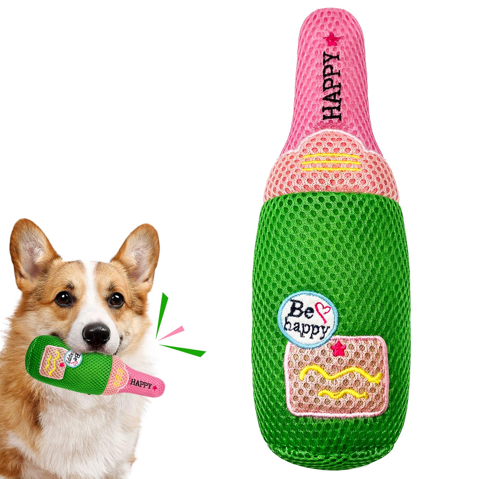 Durable Squeaky Dog Toys for Small & Medium Dogs - Floating Chew Toys with Mesh for Teeth Cleaning, Fun Champagne-Themed Pet Gifts - Perfect for Pool Play, Training & Dental Health