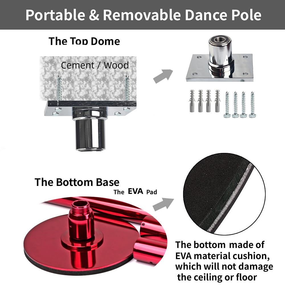 Professional Adjustable Dance Pole for Home - Heavy Duty Stainless Steel Pole with Secure Fixed Base for Pole Dancing, Fitness & Exercise - Perfect for Dance Practice, Workouts & Home Gyms