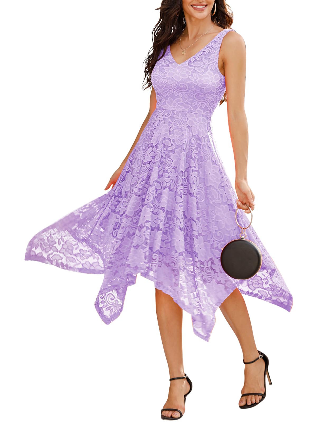 Meetjen Women's Elegant Lace Cocktail Party Dress 2025 | Handkerchief Hem Formal Gown for Wedding Guest, Bridesmaid & Prom | Perfect for Evening Events, Cocktail Parties & Special Occasions