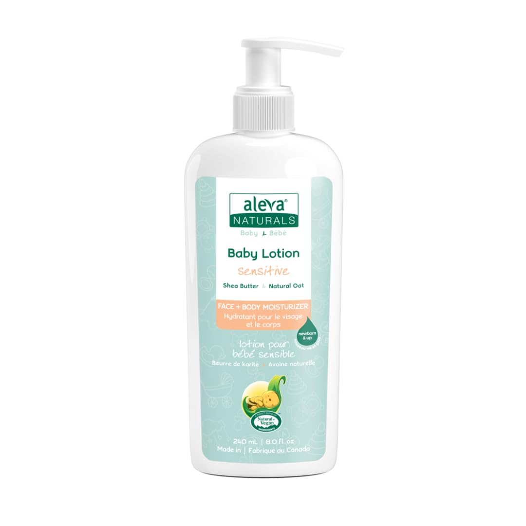 Aleva Naturals Baby Lotion for Face & Body - Organic Moisturizer for Sensitive Dry Skin - Hypoallergenic & Fragrance-Free - 240ml - Perfect for Daily Baby Care & Toddler Skin Protection