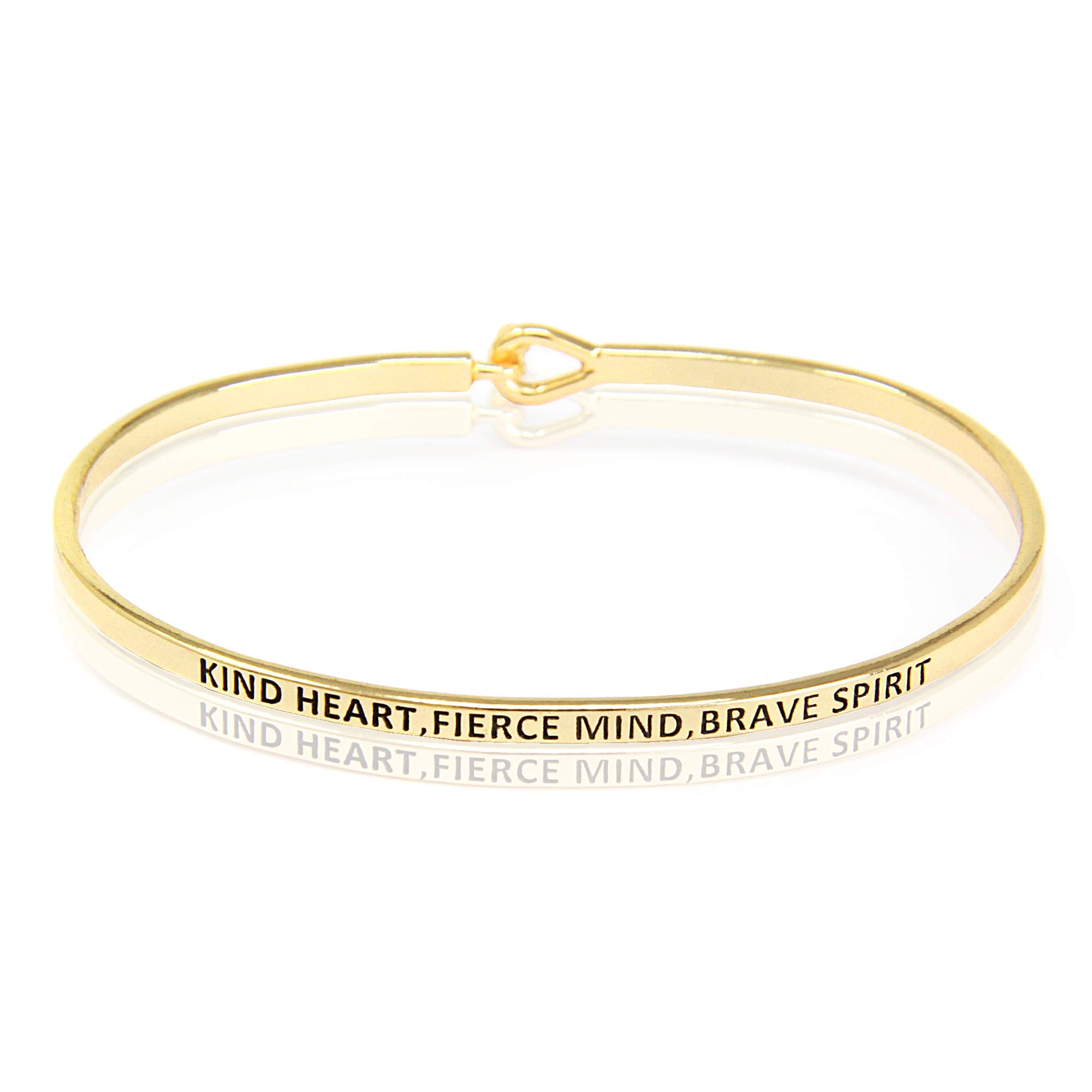 SM Inspirational Positive Message Engraved Thin Cuff Bangle Bracelets for Women - Kind Heart, Fierce Mind, Brave Spirit (Gold) | Motivational Jewelry Gift for Graduation, Birthday & Everyday Wear