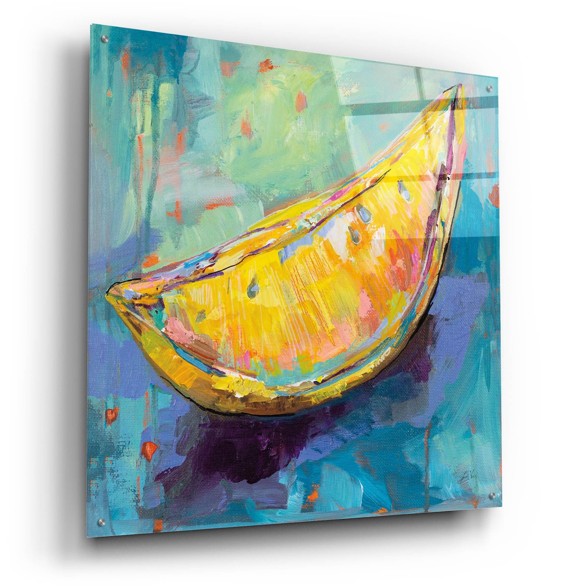 Epic Art 'Lemon Wedge' by Jeanette Vertentes - 36x36 Inch Acrylic Glass Wall Decor - Modern Kitchen & Dining Room Artwork - Vibrant Fruit Painting for Contemporary Home Decor