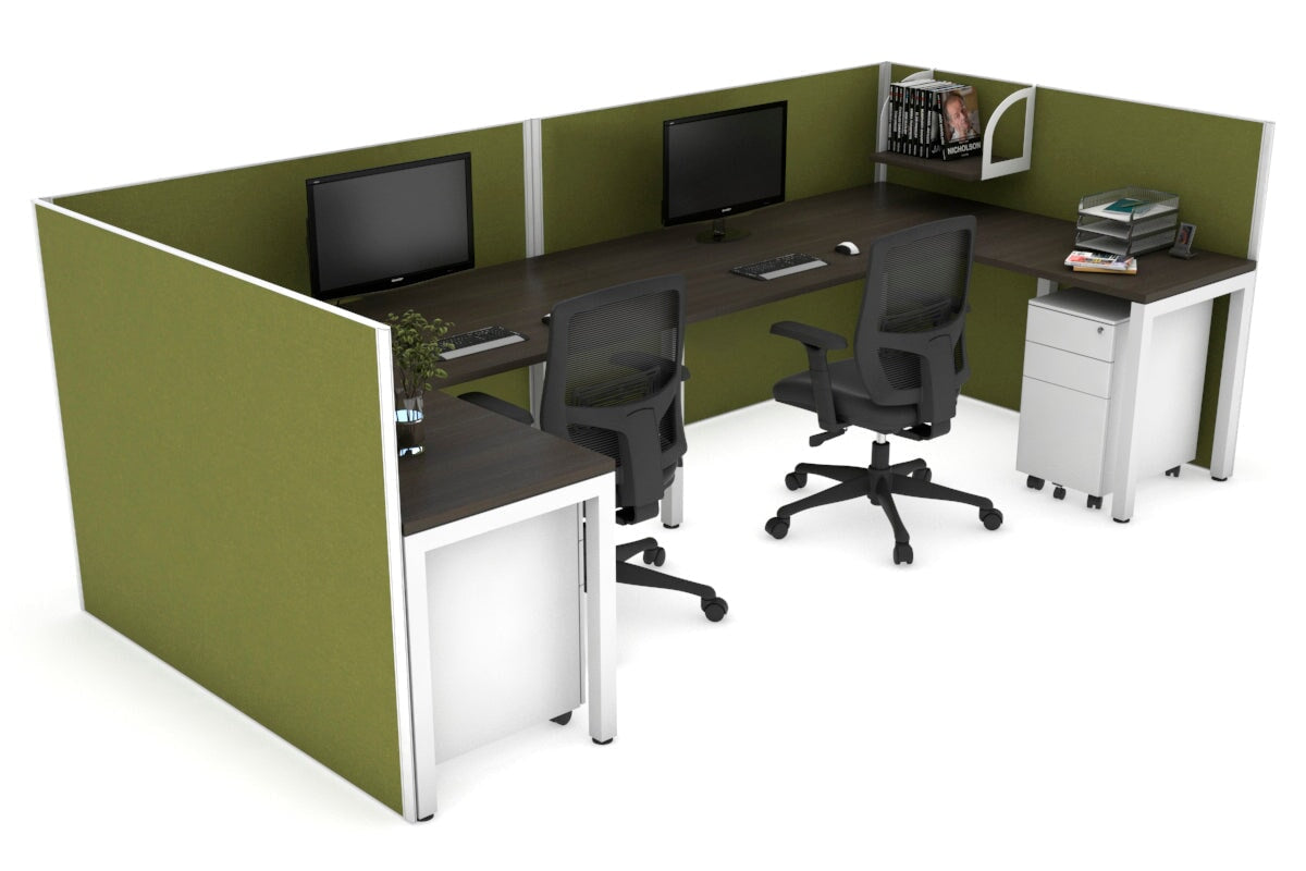 Quadro Square Legs 2-Person Corner Workstation - U-Shaped White Frame Office Desk [1800L x 1800W with Cable Management] - Perfect for Home Office & Collaborative Workspaces