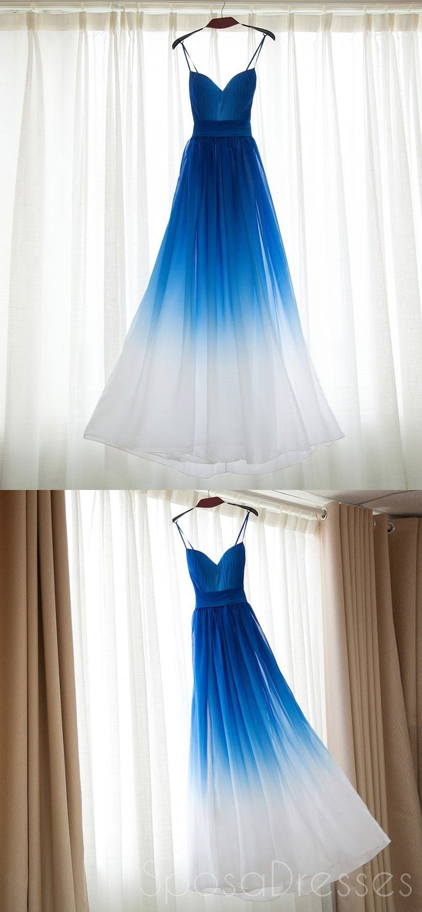 Ombre Blue Chiffon Sweetheart Neckline Long Evening Prom Dress - Elegant Custom Party Gown for Formal Events | Perfect for Prom, Homecoming, and Special Occasions