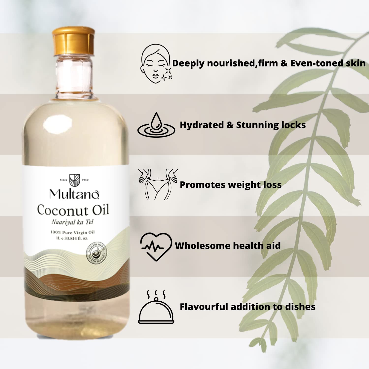 Multano Pro Cold Pressed Virgin Coconut Oil - 100% Pure Organic Unrefined Extra Virgin Coconut Oil for Cooking, Skin & Hair Care, Oil Pulling | Natural Edible Oil for Healthy Recipes, Beauty Treatments & Ayurvedic Practices (100ml)