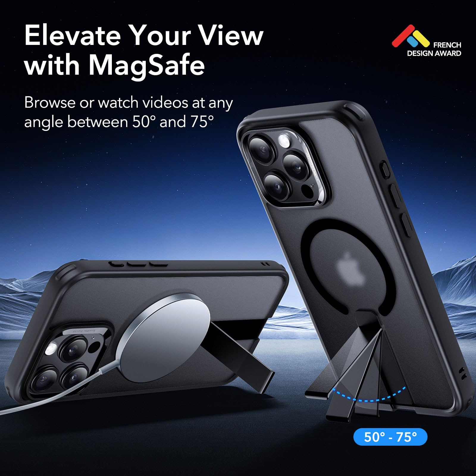 ESR for iPhone 15 Pro Max Case with MagSafe Compatibility - Military-Grade Drop Protection, Adjustable Kickstand & Slim Frosted Black Cover | Perfect for Work, Travel & Everyday Use