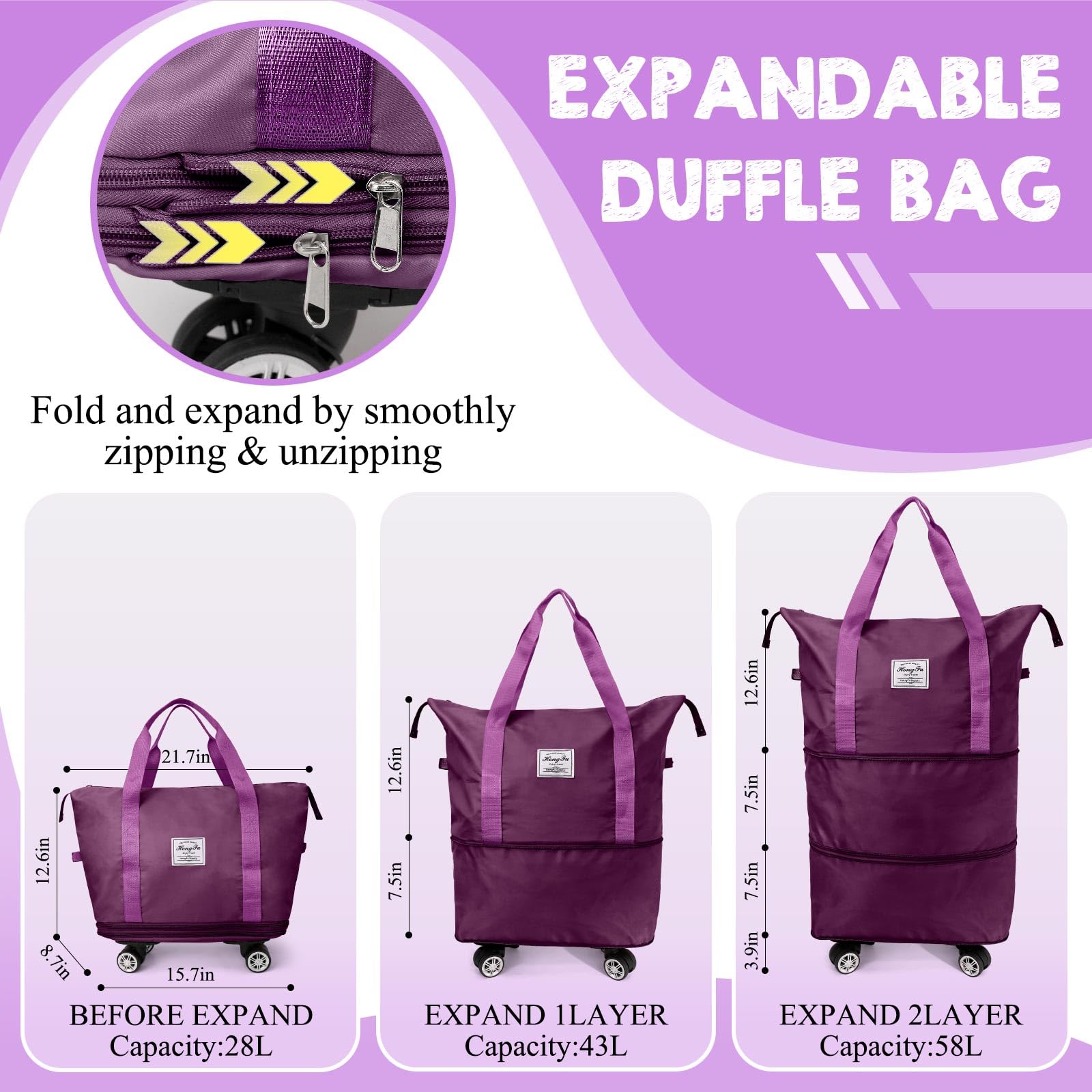 Ranslen Expandable Foldable Wheeled Travel Luggage Bag - Perfect for Airplane Carry-On, Business Trips & Vacation Packing