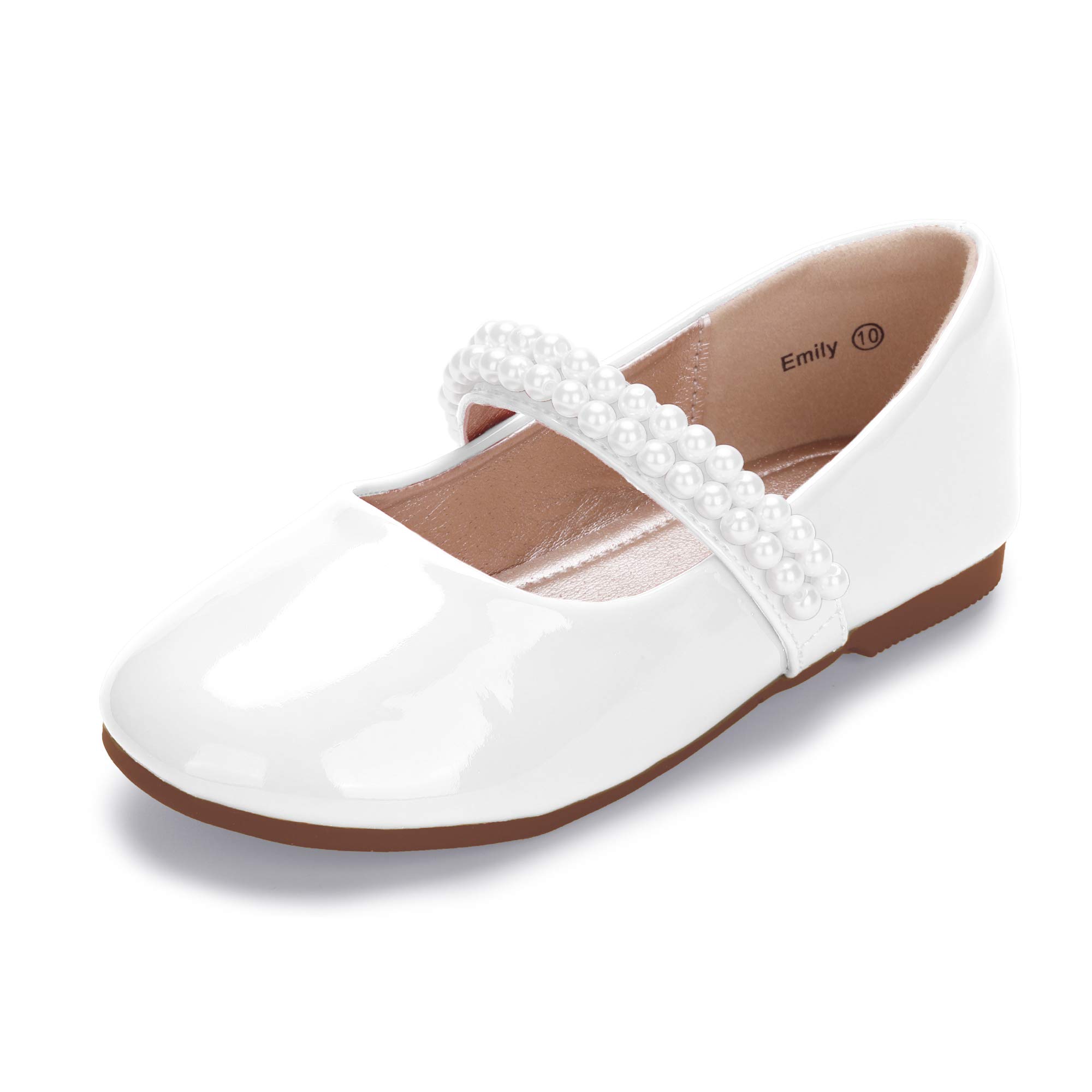 Hehainom Toddler Flower Girls Dress Shoes - Mary Jane Princess Ballet Flats with Bow & Pearls for Party, School, Wedding & Special Occasions | Comfortable & Stylish Girls' Formal Shoes