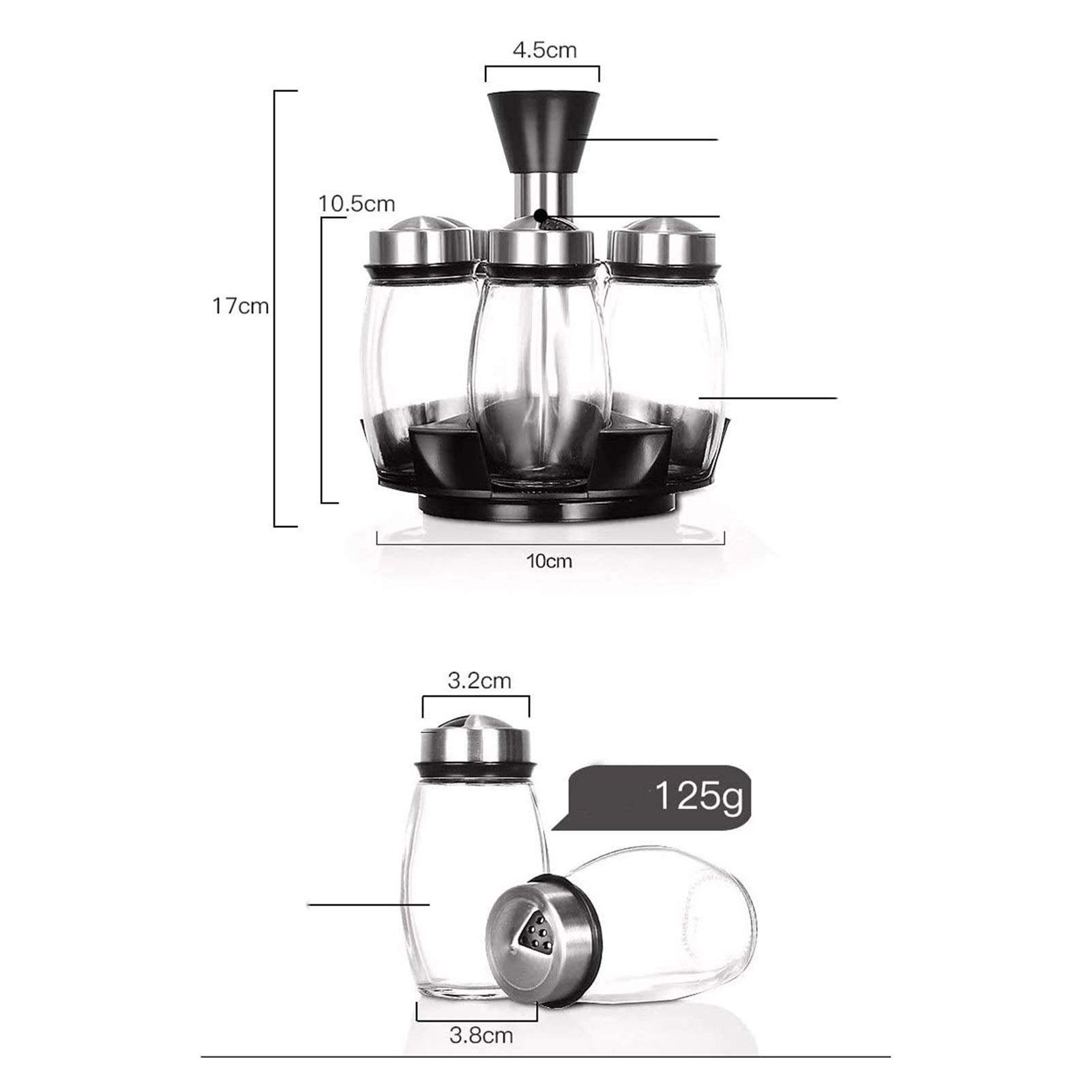 6-Jar Revolving Spice Rack Organizer - 360° Spinning Countertop Herb & Spice Storage with 6 Glass Jars (Spices Not Included) - Perfect for Kitchen, Pantry & Cooking Organization
